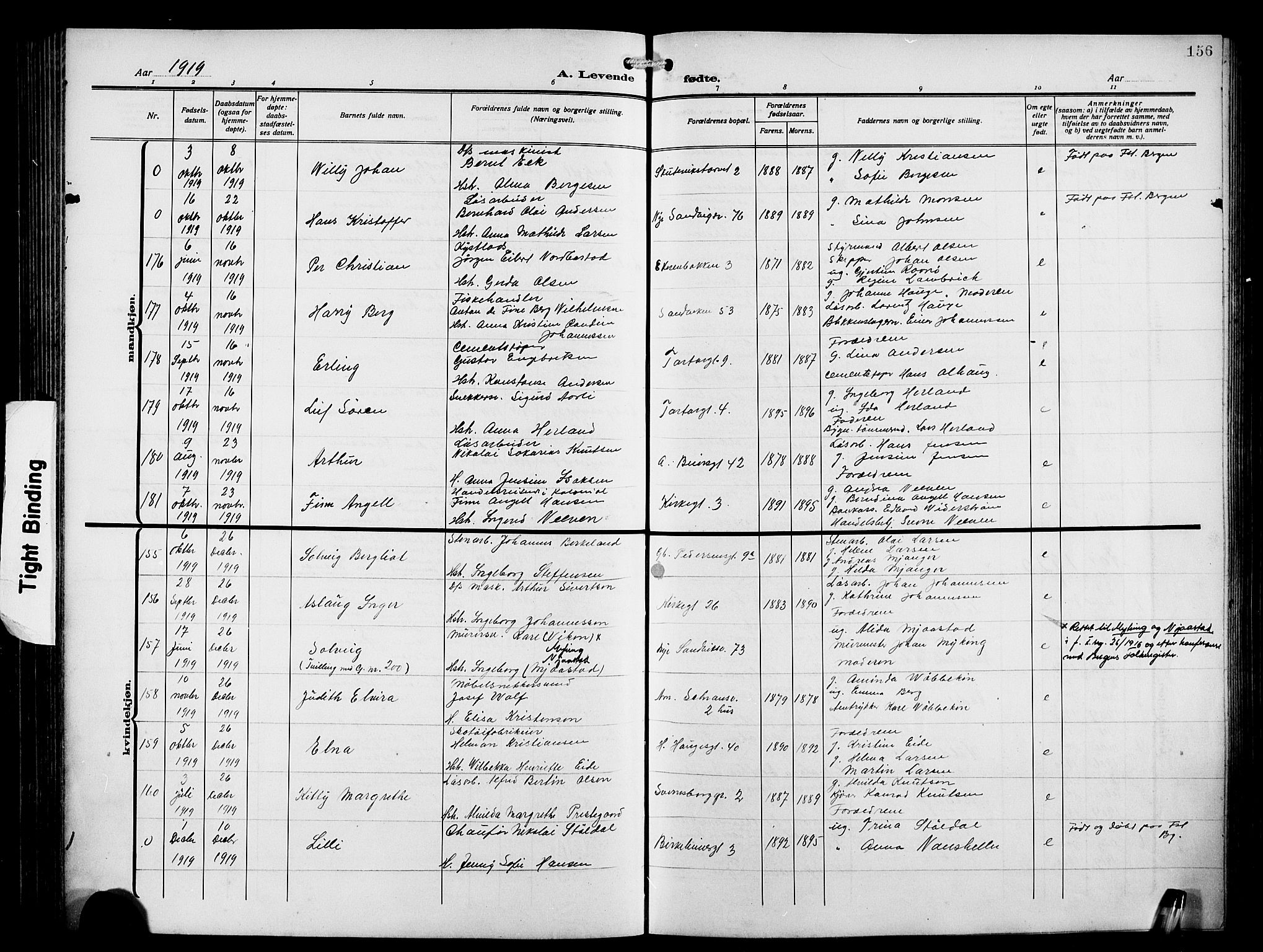 Sandviken Sokneprestembete, AV/SAB-A-77601/H/Hb/L0005: Klokkerbok nr. B 2, 1914-1925, s. 156