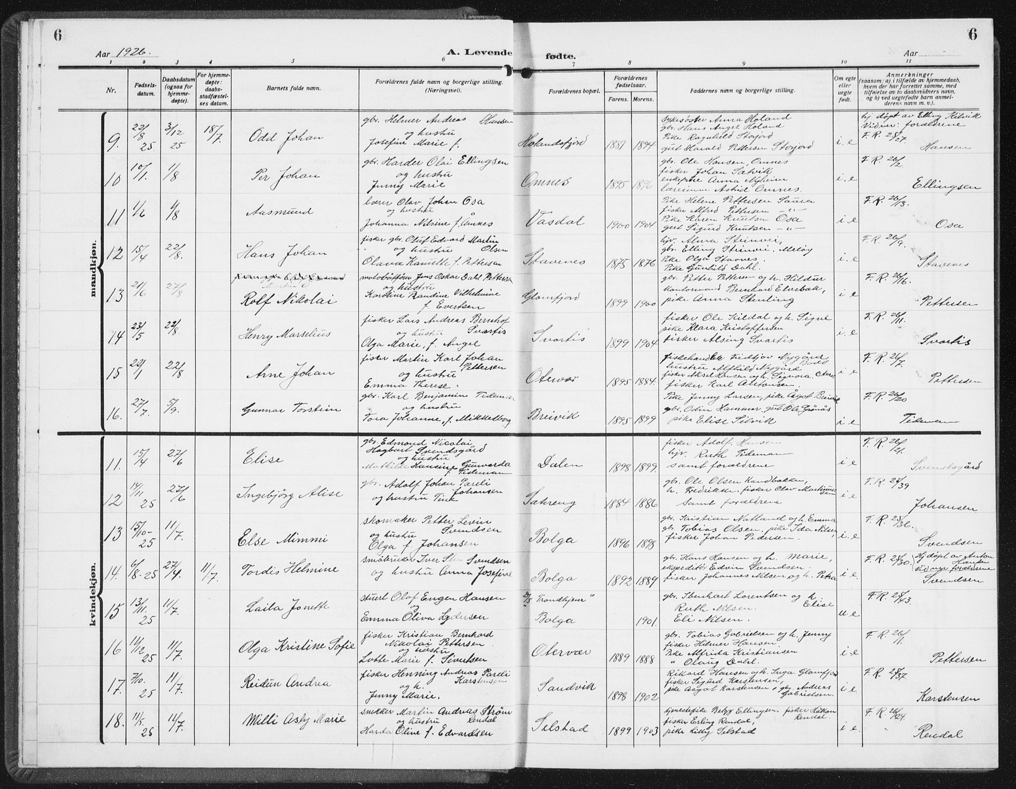 Ministerialprotokoller, klokkerbøker og fødselsregistre - Nordland, AV/SAT-A-1459/843/L0640: Klokkerbok nr. 843C09, 1925-1941, s. 6