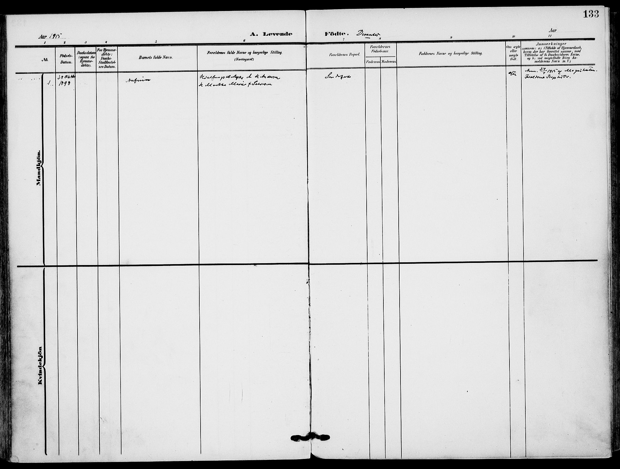 Sandefjord kirkebøker, SAKO/A-315/F/Fa/L0005: Ministerialbok nr. 5, 1906-1915, s. 133