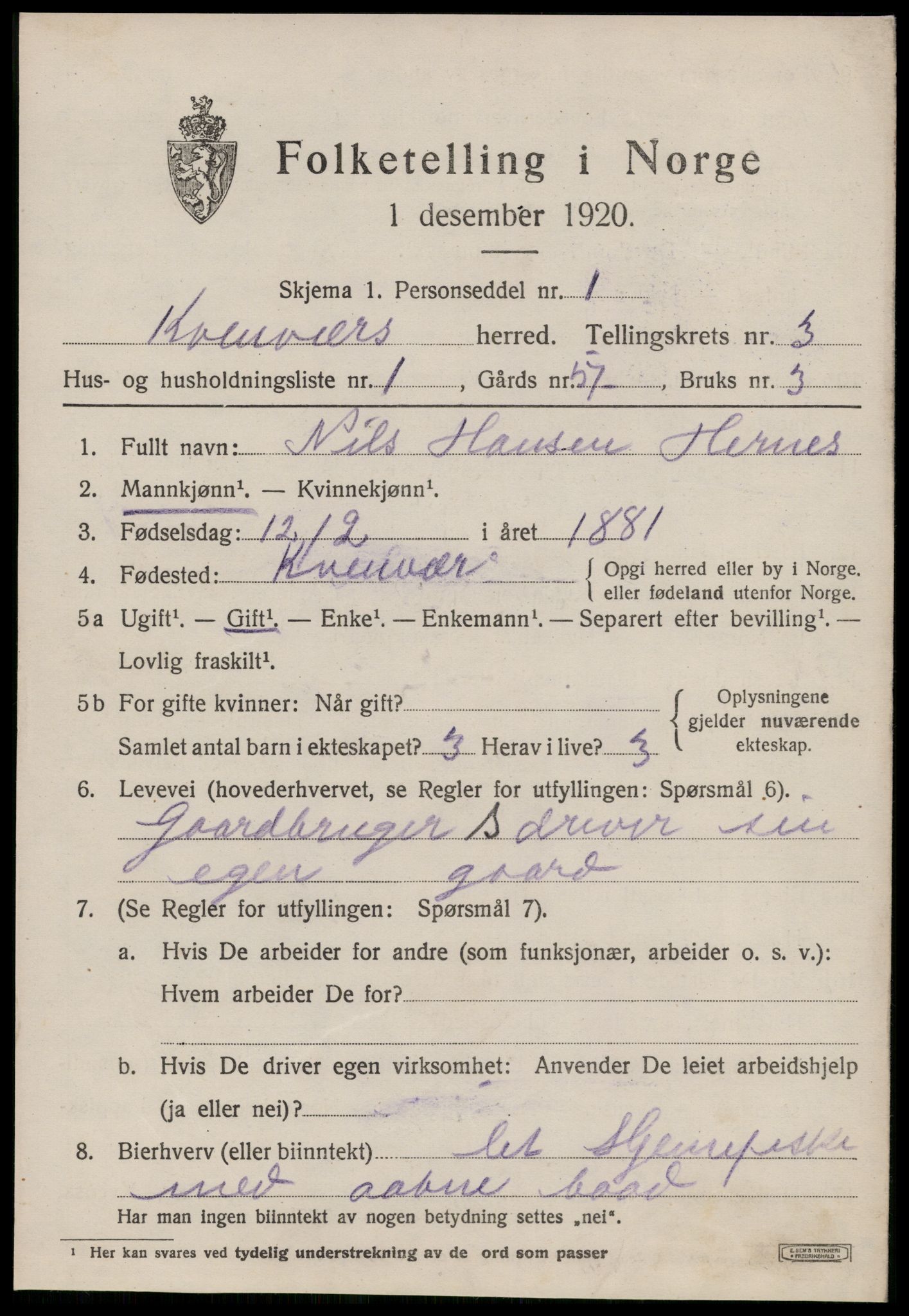 SAT, Folketelling 1920 for 1618 Kvenvær herred, 1920, s. 988