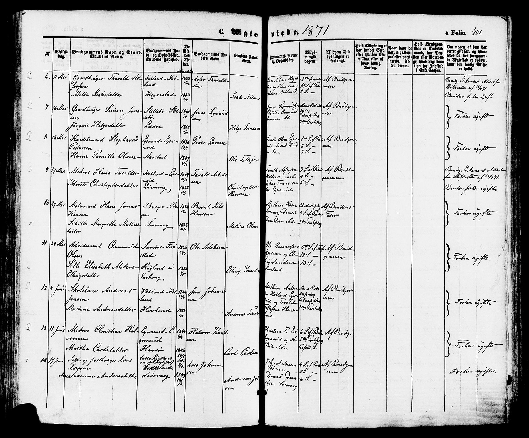 Eigersund sokneprestkontor, AV/SAST-A-101807/001/30/30BA/L0014: Ministerialbok nr. A 13, 1866-1878, s. 401
