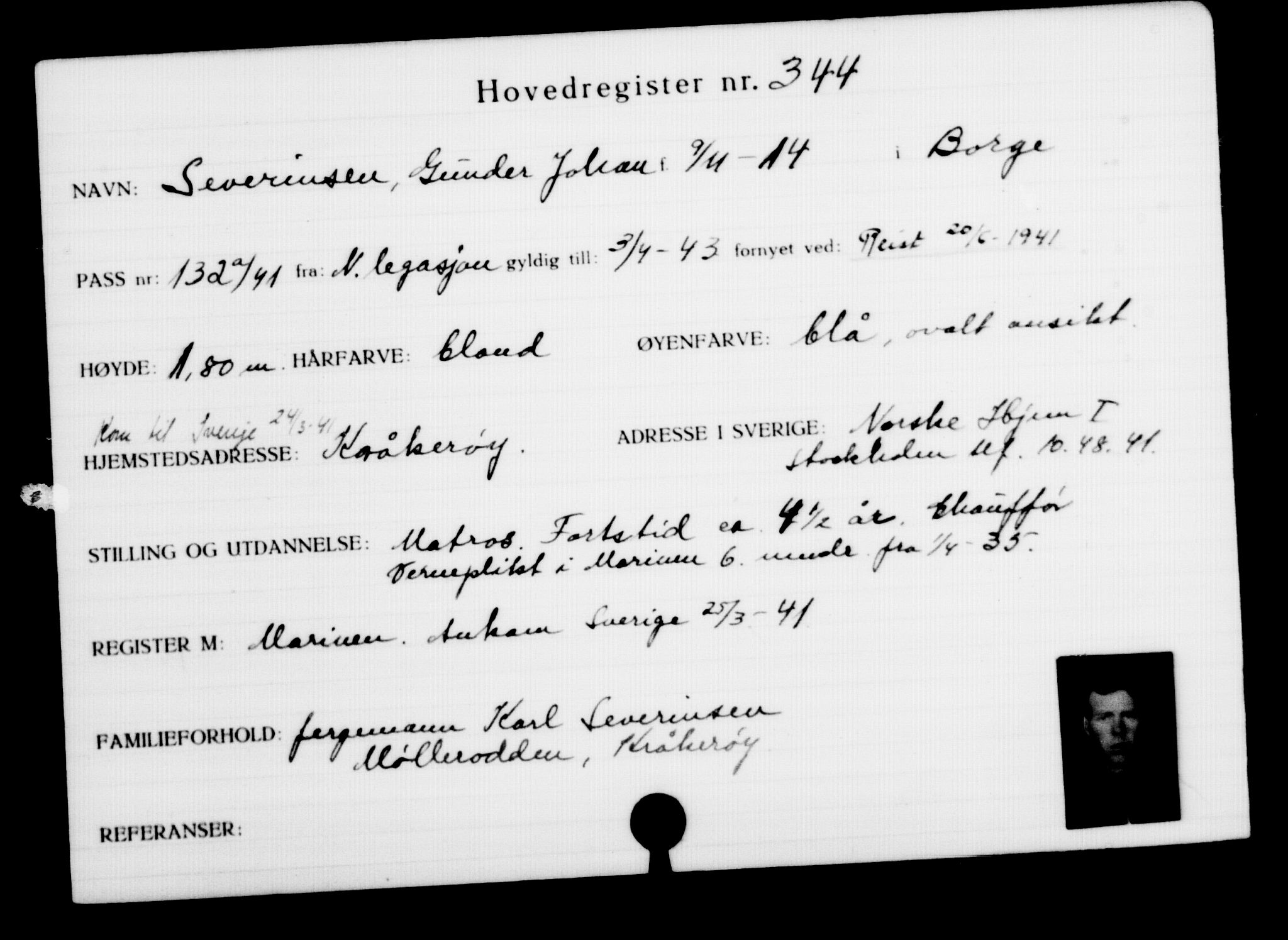 Utenriksstasjonene, Legasjonen i Stockholm, Flyktningkontoret, AV/RA-S-6753/V/Va/L0001: Kjesäterkartoteket, flyktninger med registreringsnr. 1-1000, 1940-1945, s. 547