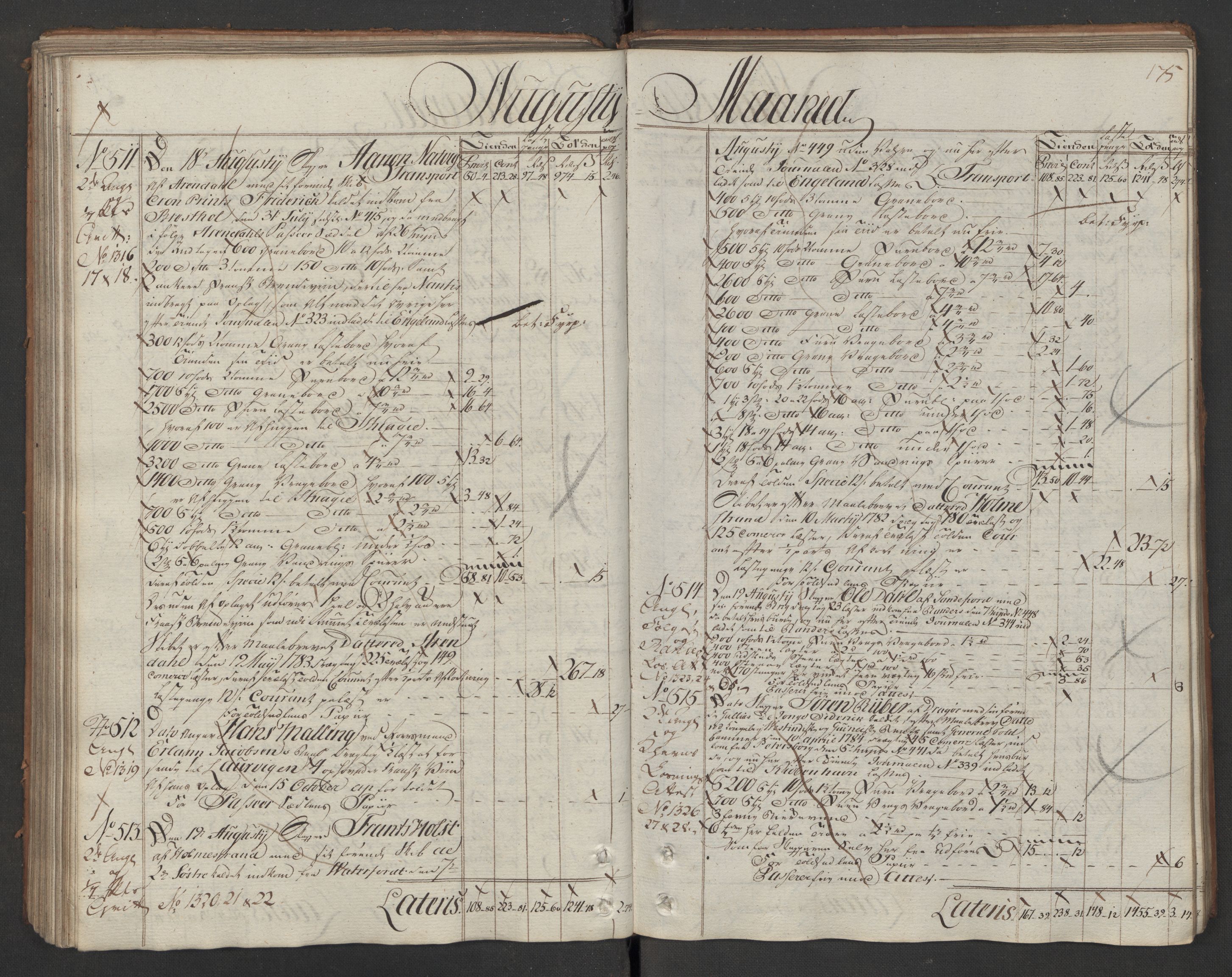 Generaltollkammeret, tollregnskaper, AV/RA-EA-5490/R08/L0143/0001: Tollregnskaper Drammen / Utgående hovedtollbok, 1786, s. 134b-135a