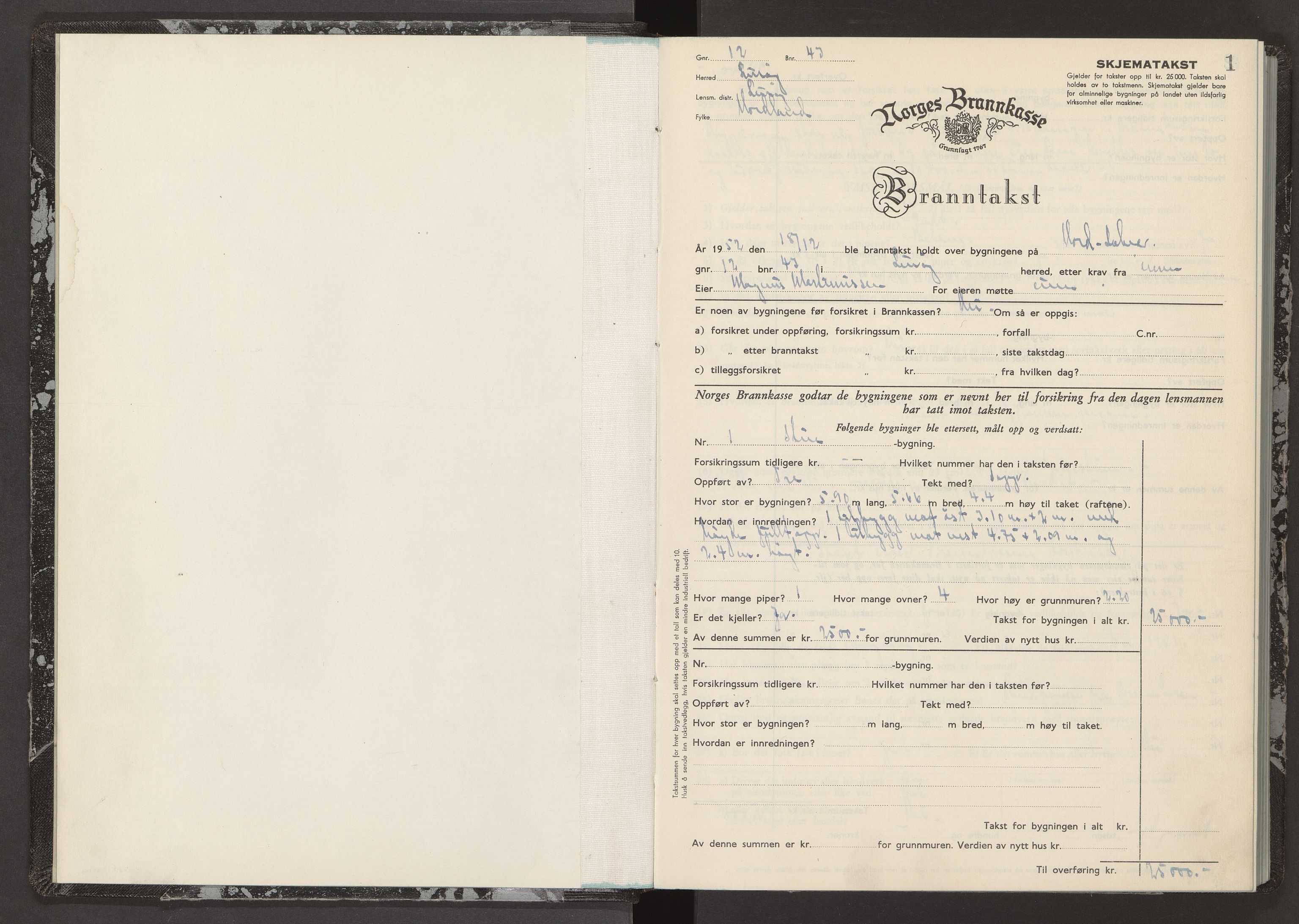 Norges Brannkasse Lurøy, AV/SAT-A-5577/Fb/L0010: Branntakstprotokoll, 1952-1955