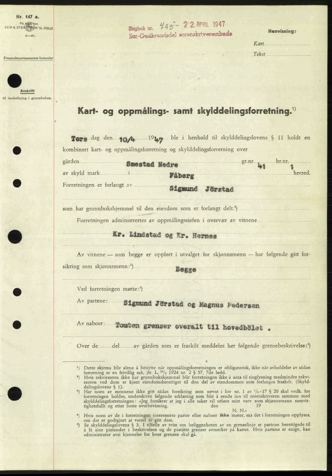 Sør-Gudbrandsdal tingrett, SAH/TING-004/H/Hb/Hbd/L0018: Pantebok nr. A18, 1947-1947, Dagboknr: 795/1947