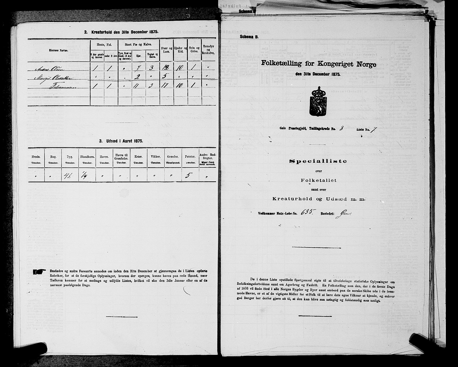 SAKO, Folketelling 1875 for 0617P Gol prestegjeld, 1875, s. 1275