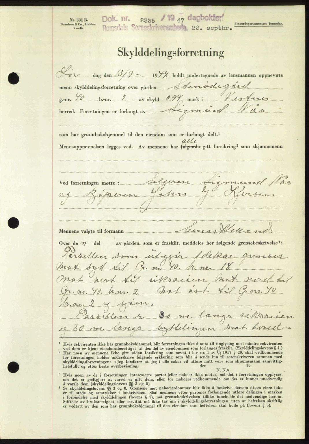 Romsdal sorenskriveri, AV/SAT-A-4149/1/2/2C: Pantebok nr. A24, 1947-1947, Dagboknr: 2335/1947