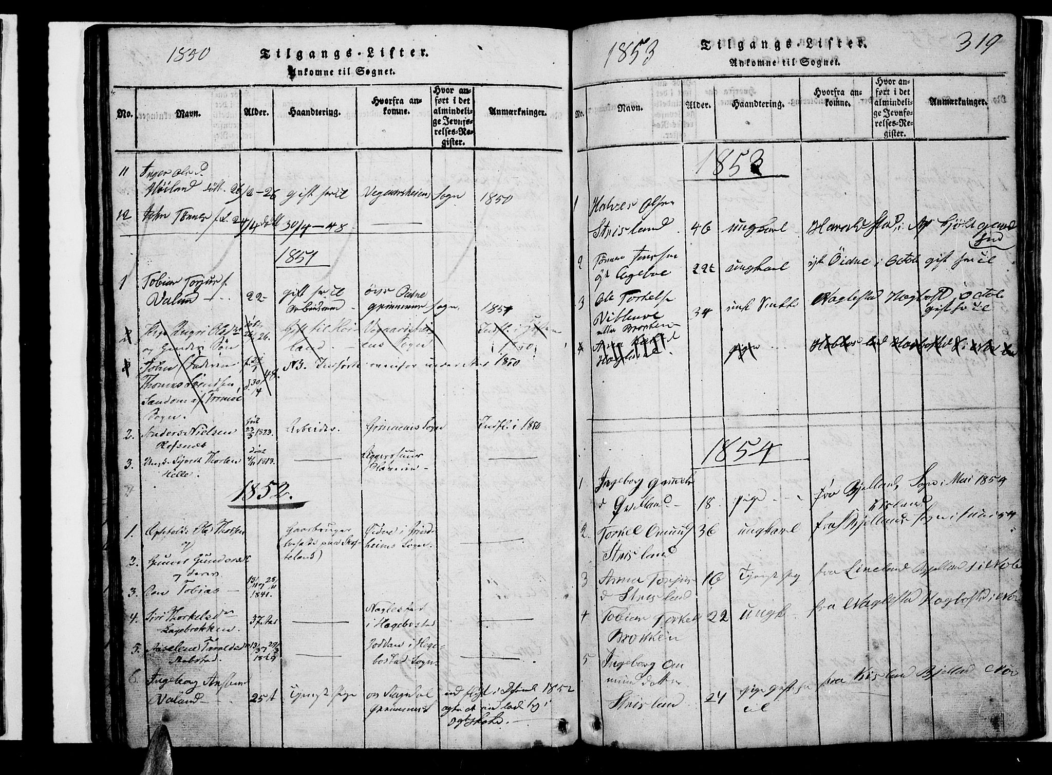Nord-Audnedal sokneprestkontor, SAK/1111-0032/F/Fb/Fba/L0001: Klokkerbok nr. B 1, 1815-1856, s. 319