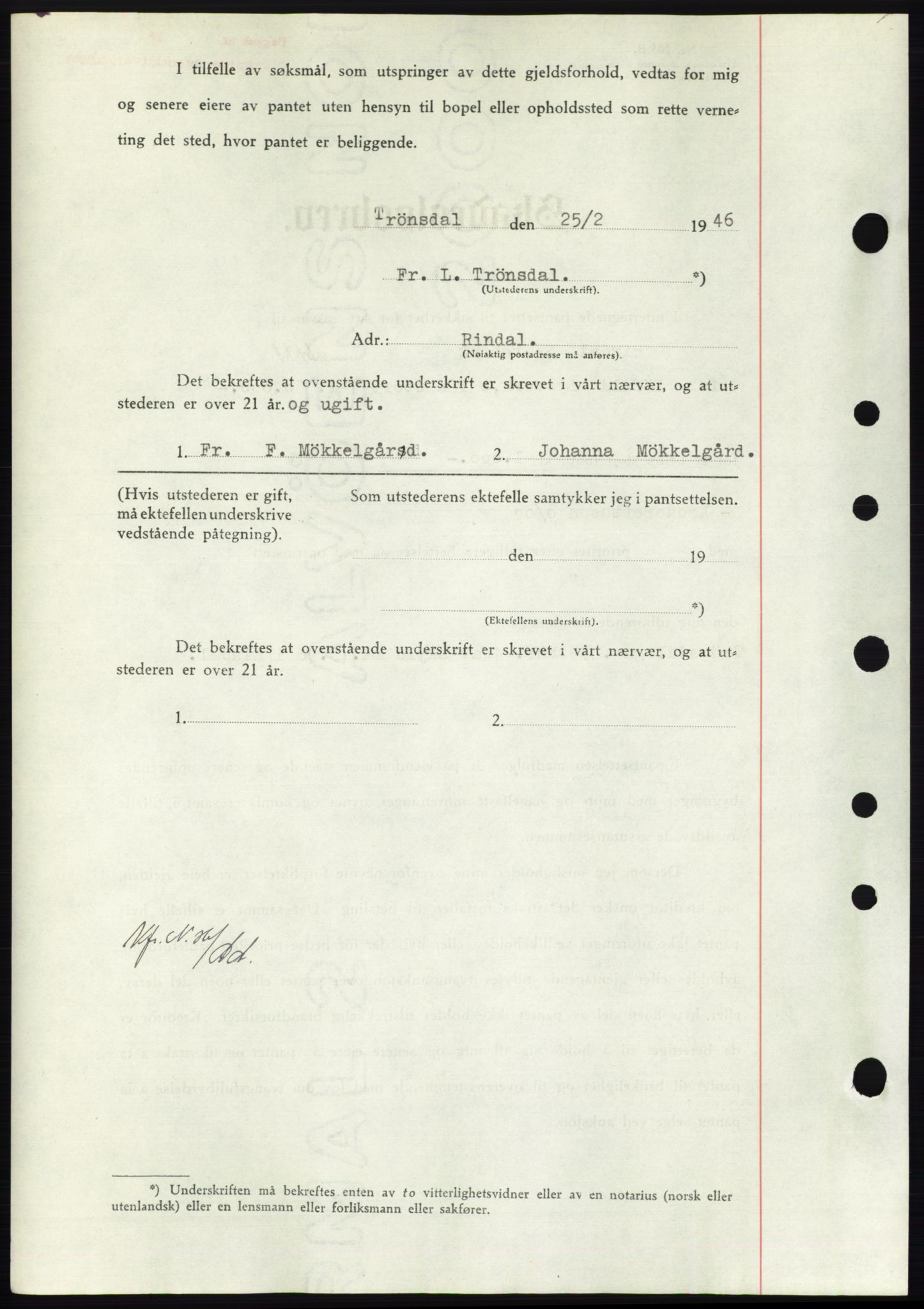 Nordmøre sorenskriveri, AV/SAT-A-4132/1/2/2Ca: Pantebok nr. B93b, 1946-1946, Dagboknr: 537/1946