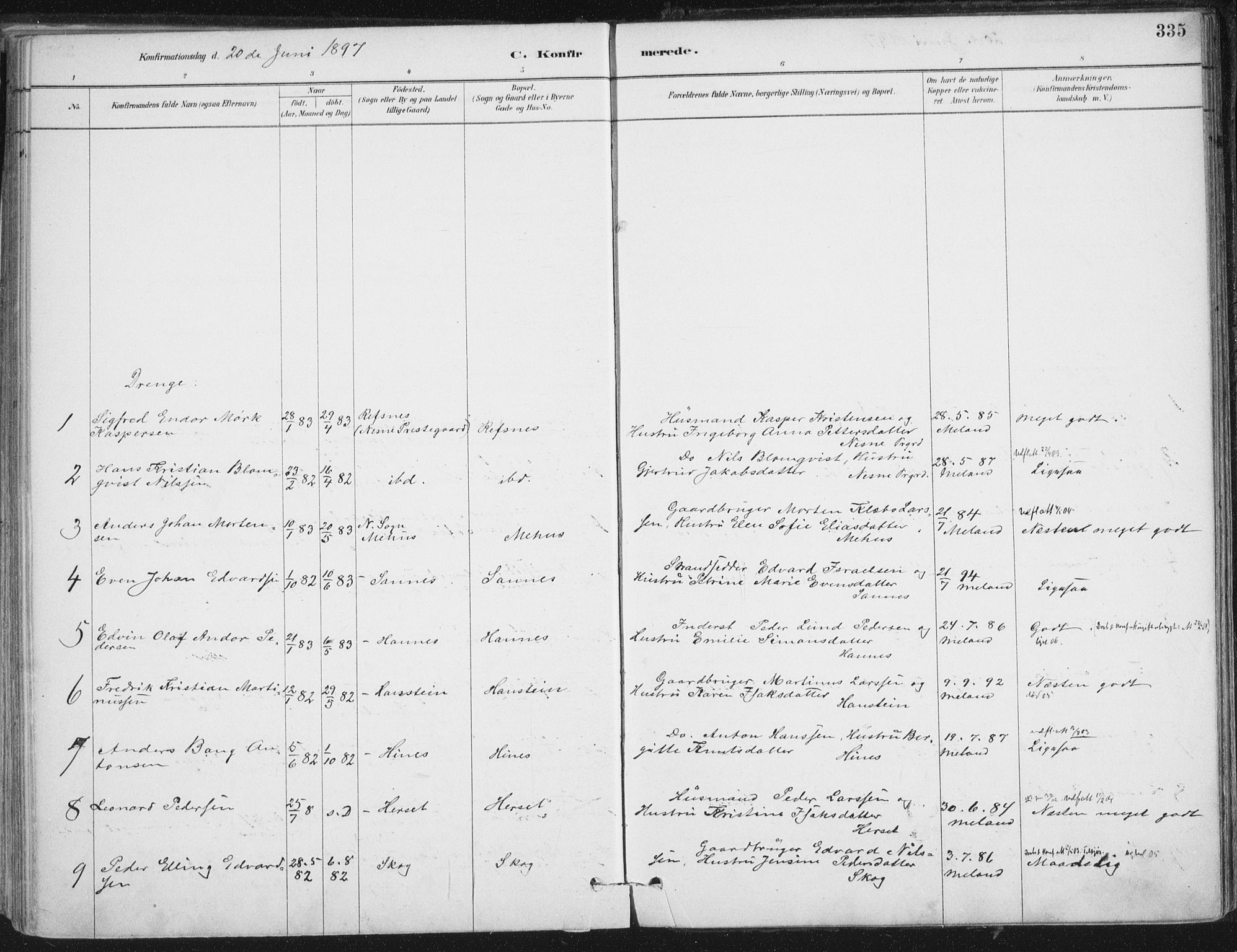 Ministerialprotokoller, klokkerbøker og fødselsregistre - Nordland, SAT/A-1459/838/L0552: Ministerialbok nr. 838A10, 1880-1910, s. 335
