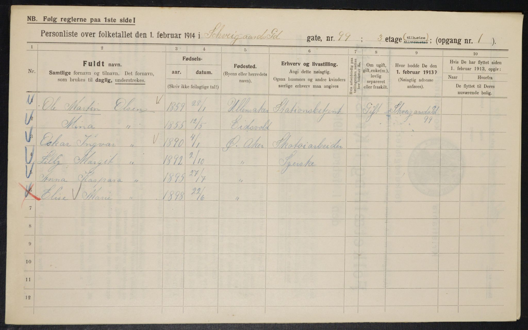 OBA, Kommunal folketelling 1.2.1914 for Kristiania, 1914, s. 92465