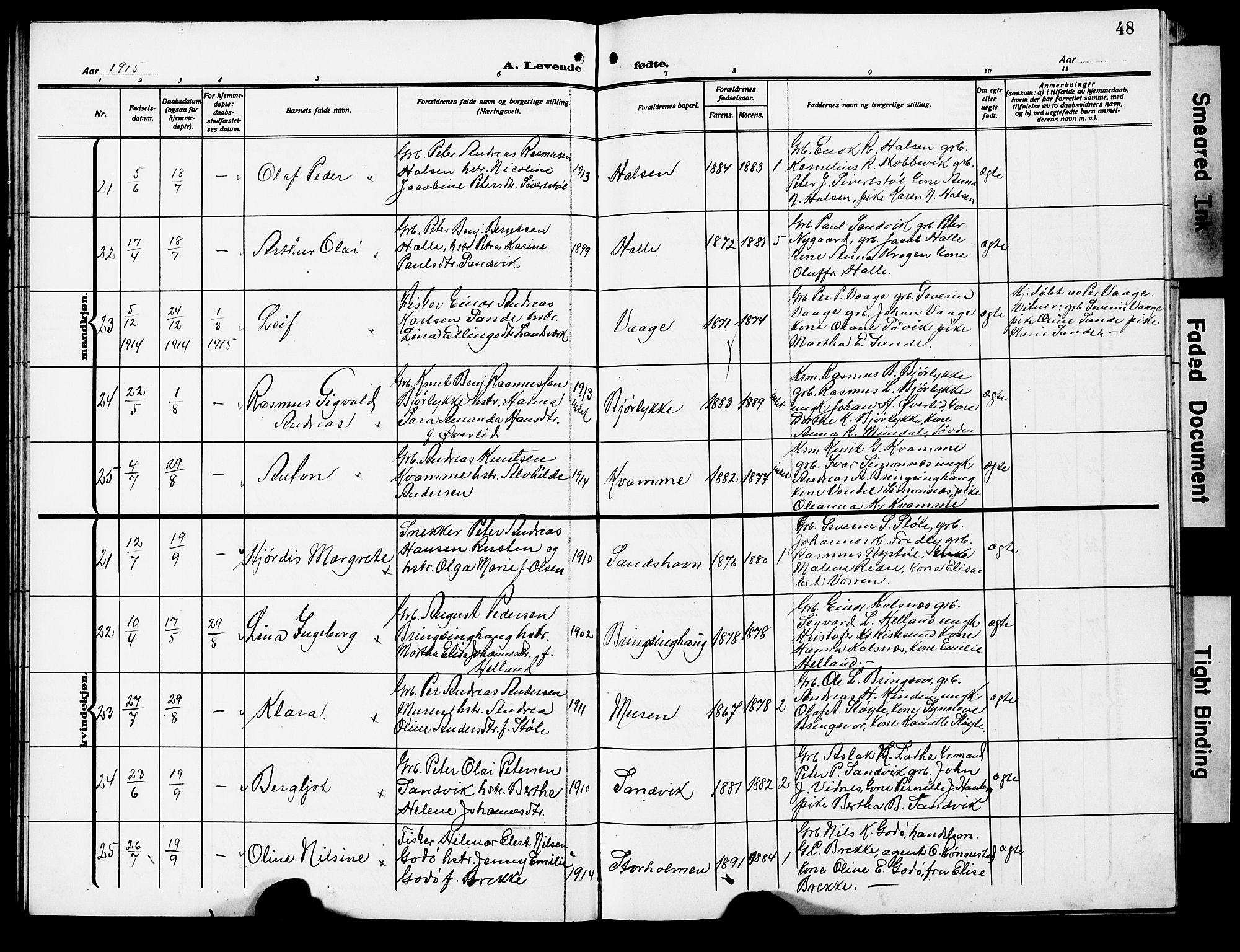 Ministerialprotokoller, klokkerbøker og fødselsregistre - Møre og Romsdal, AV/SAT-A-1454/503/L0050: Klokkerbok nr. 503C05, 1909-1922, s. 48