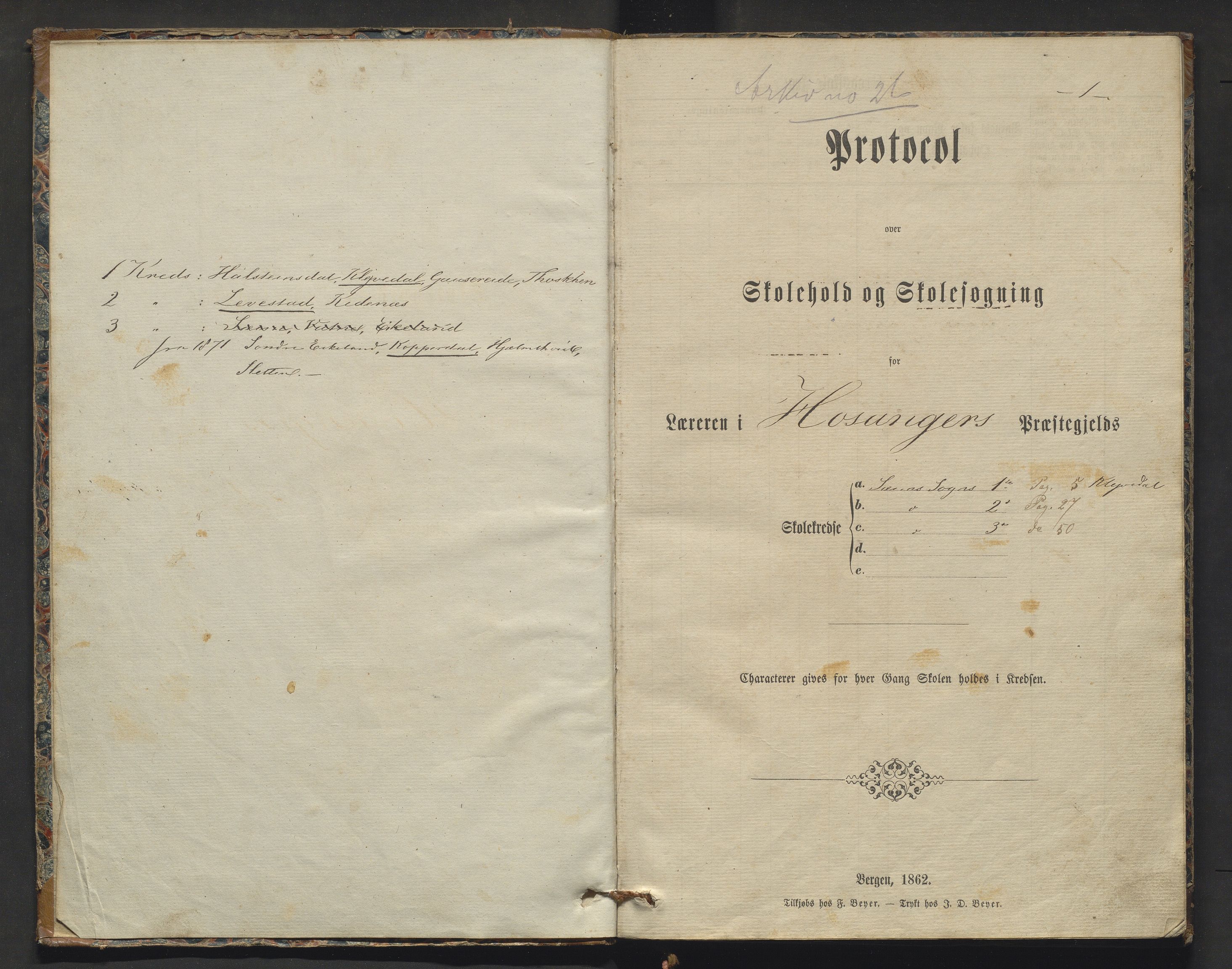 Hosanger kommune. Barneskulane, IKAH/1253a-231/F/Fb/L0016: Skuleprotokoll for 1., 2. og 3. krinsar og Kleivdal, Leivestad, Hjelmtveit og Kopperdal krinsar i Seim sokn, 1863-1878