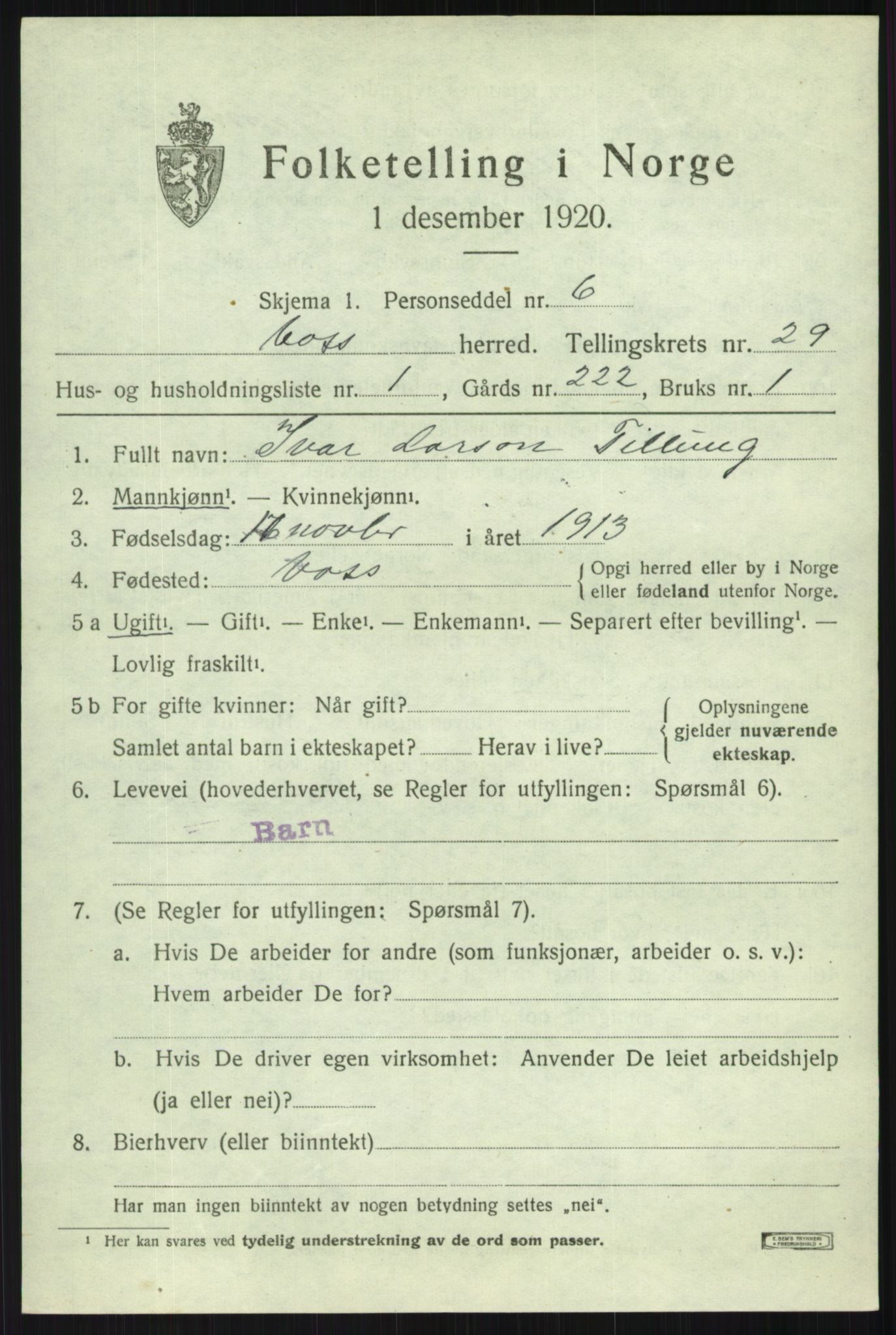 SAB, Folketelling 1920 for 1235 Voss herred, 1920, s. 19269