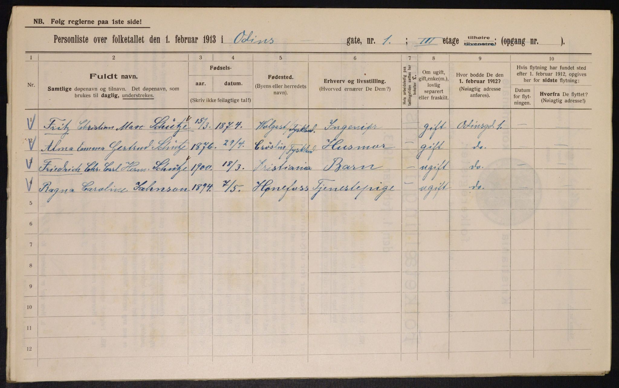 OBA, Kommunal folketelling 1.2.1913 for Kristiania, 1913, s. 74585