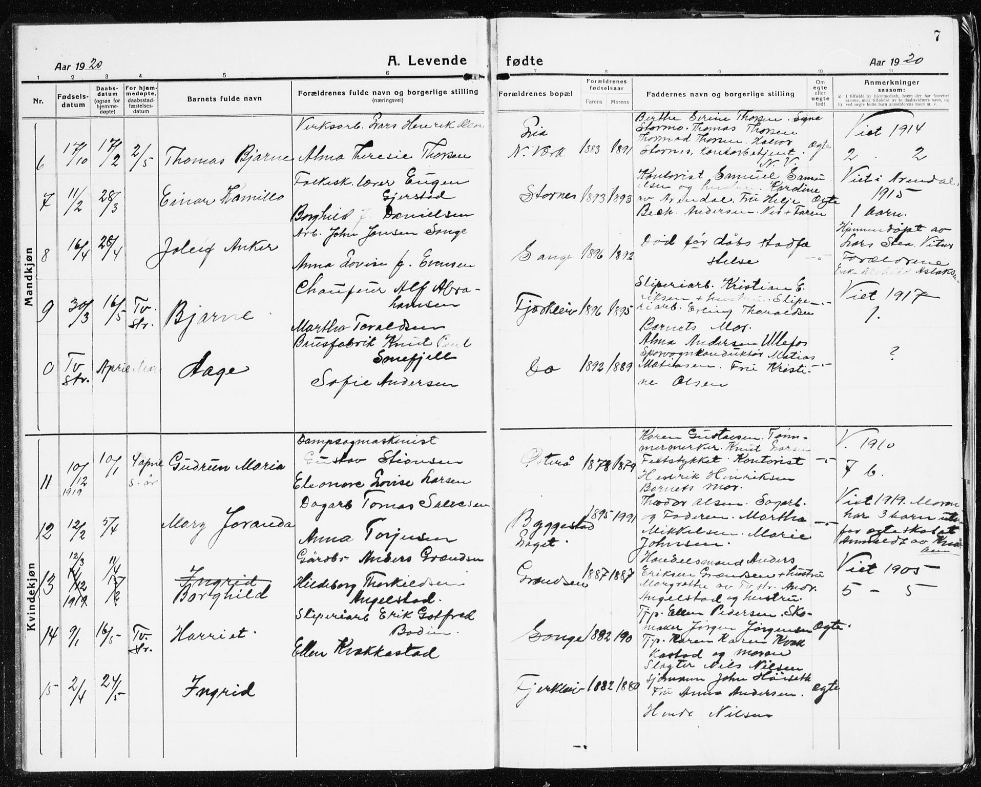 Holt sokneprestkontor, AV/SAK-1111-0021/F/Fb/L0012: Klokkerbok nr. B 12, 1919-1944, s. 7