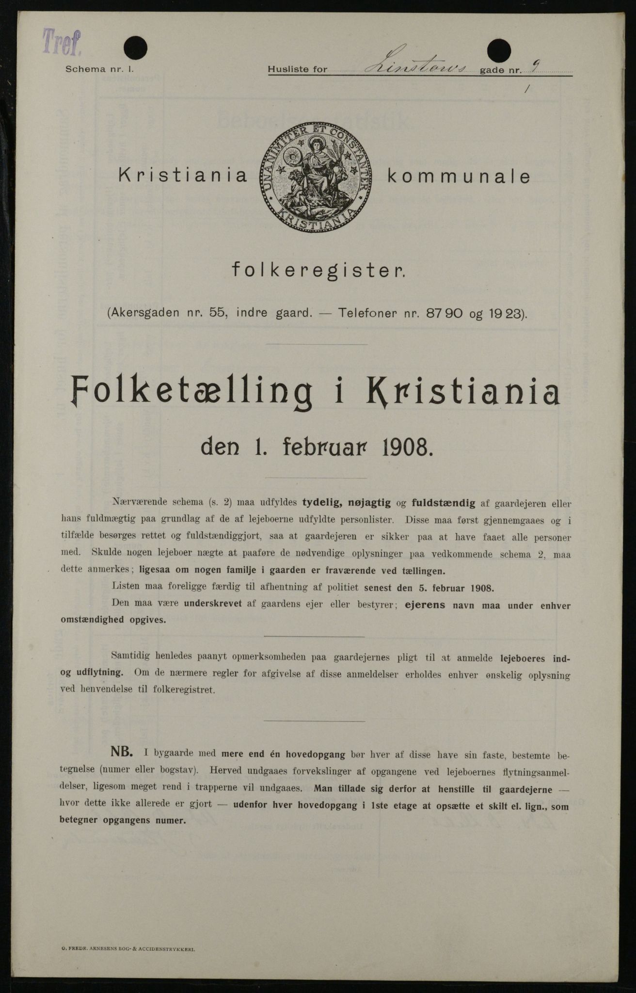 OBA, Kommunal folketelling 1.2.1908 for Kristiania kjøpstad, 1908, s. 51876