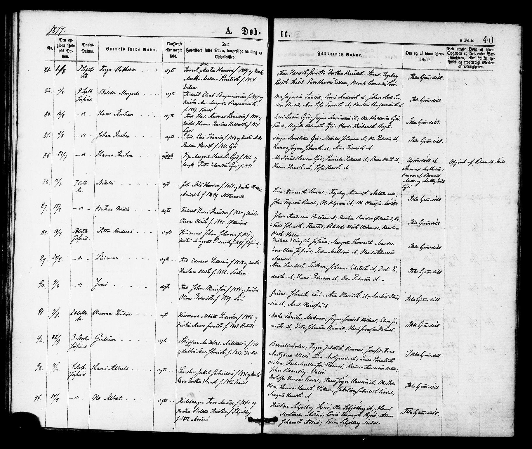 Ministerialprotokoller, klokkerbøker og fødselsregistre - Sør-Trøndelag, SAT/A-1456/655/L0679: Ministerialbok nr. 655A08, 1873-1879, s. 40