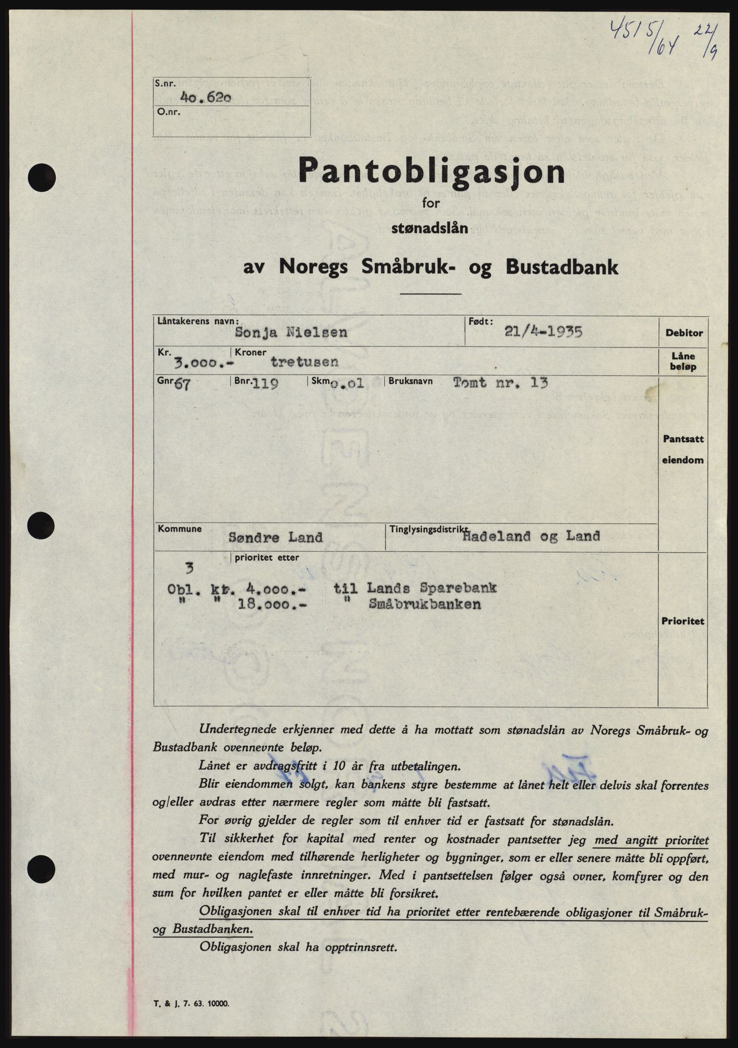 Hadeland og Land tingrett, SAH/TING-010/H/Hb/Hbc/L0056: Pantebok nr. B56, 1964-1964, Dagboknr: 4515/1964