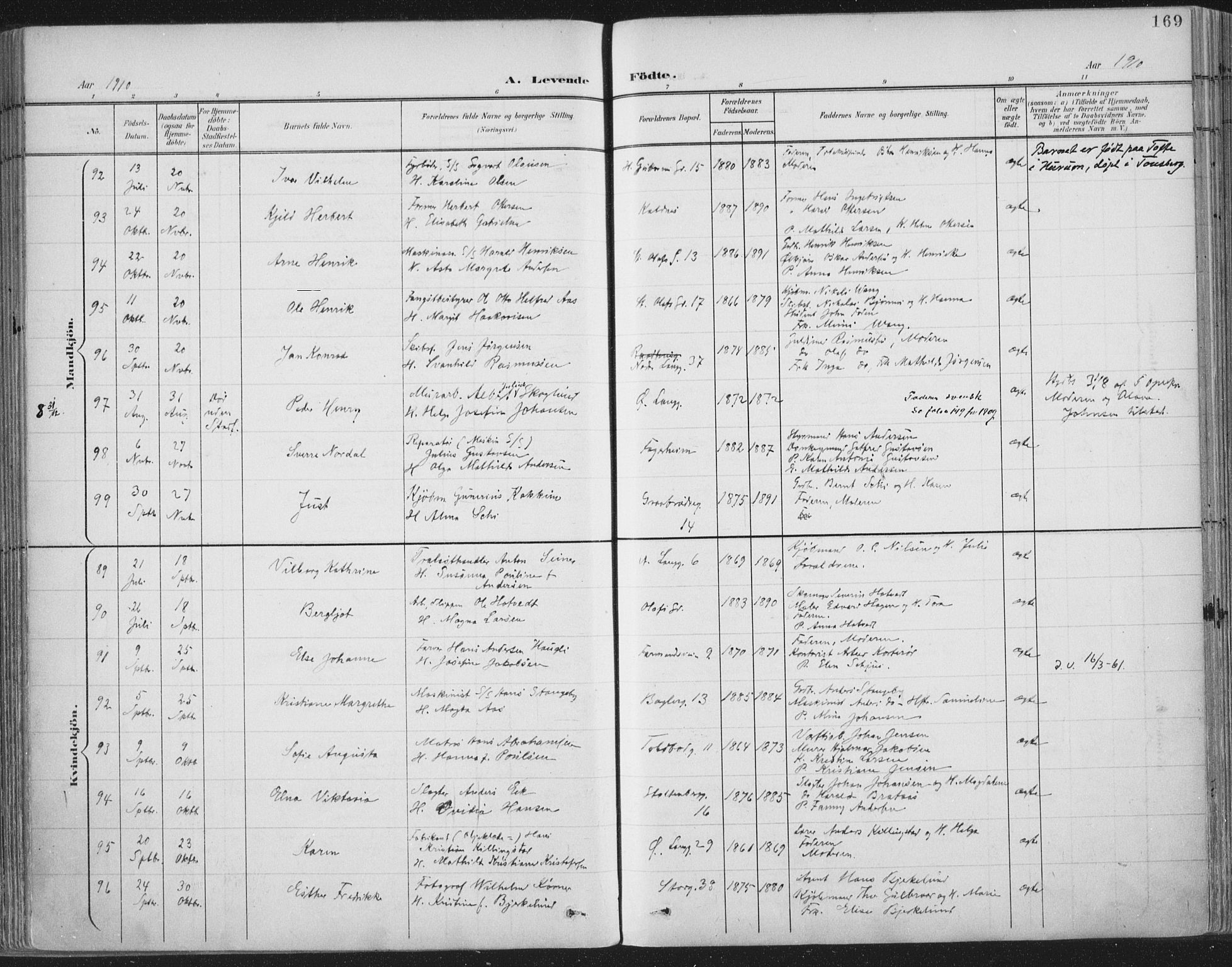 Tønsberg kirkebøker, SAKO/A-330/F/Fa/L0014: Ministerialbok nr. I 14, 1900-1913, s. 169