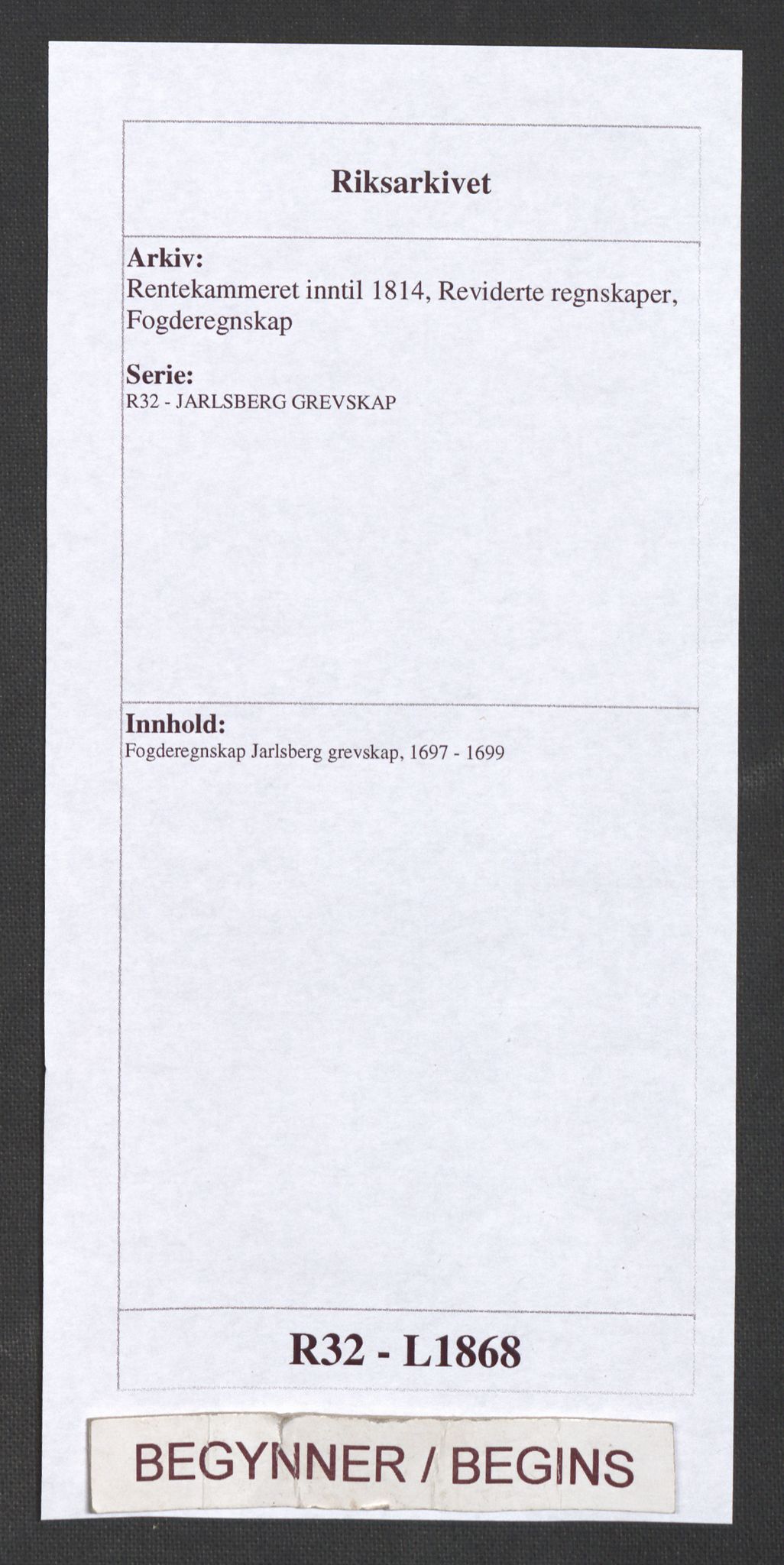 Rentekammeret inntil 1814, Reviderte regnskaper, Fogderegnskap, AV/RA-EA-4092/R32/L1868: Fogderegnskap Jarlsberg grevskap, 1697-1699, s. 1