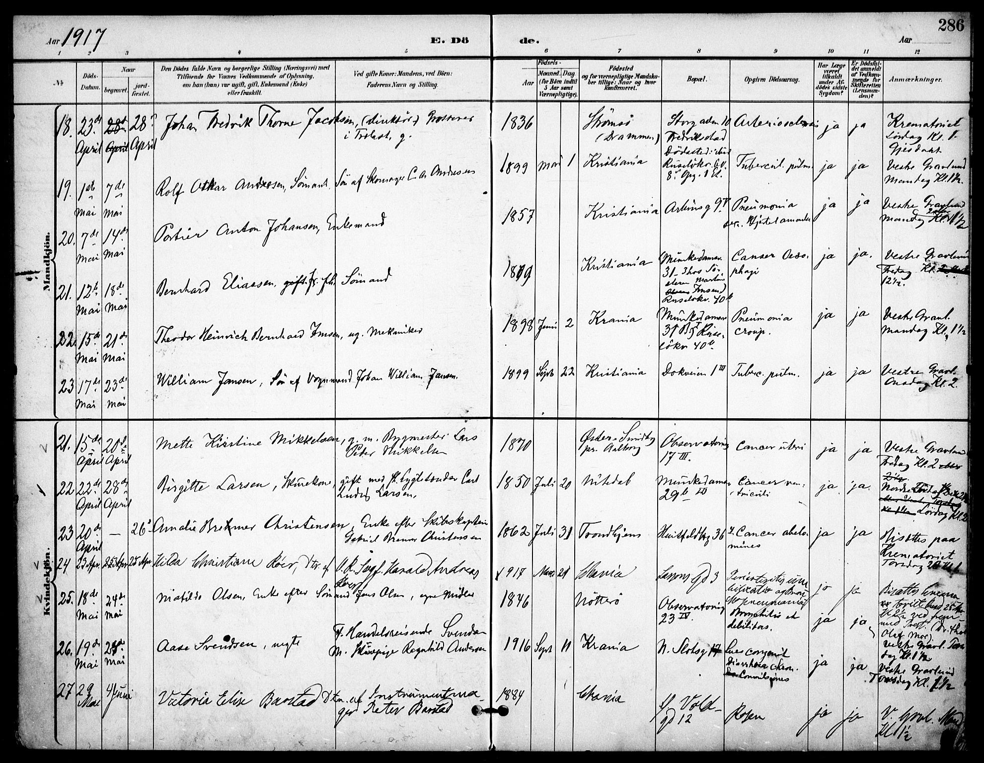 Johannes prestekontor Kirkebøker, AV/SAO-A-10852/F/Fa/L0008: Ministerialbok nr. 8, 1897-1917, s. 286