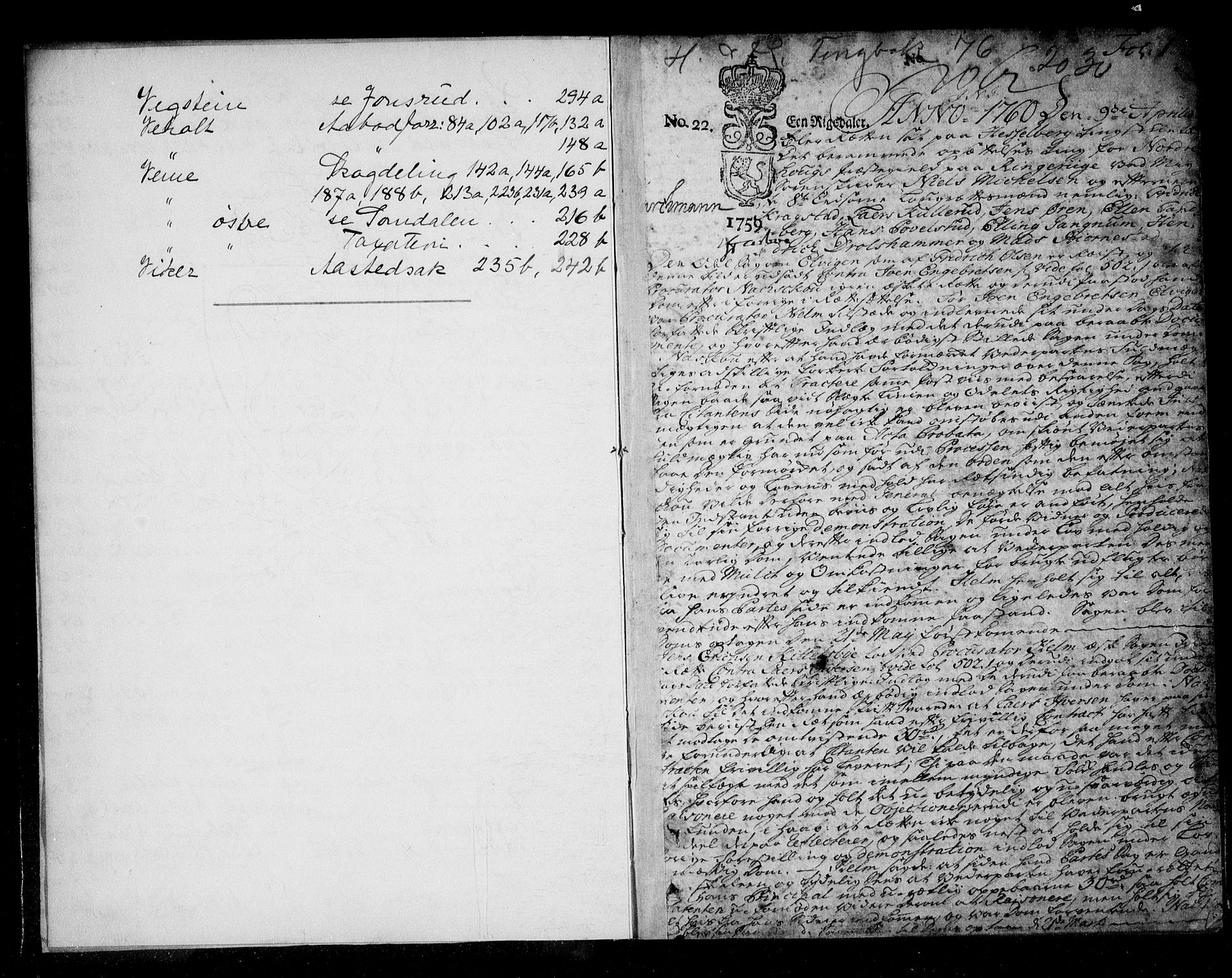 Ringerike og Hallingdal sorenskriveri, SAKO/A-81/F/Fa/Fac/L0006: Tingbok - Ringerike, 1760-1766, s. 1