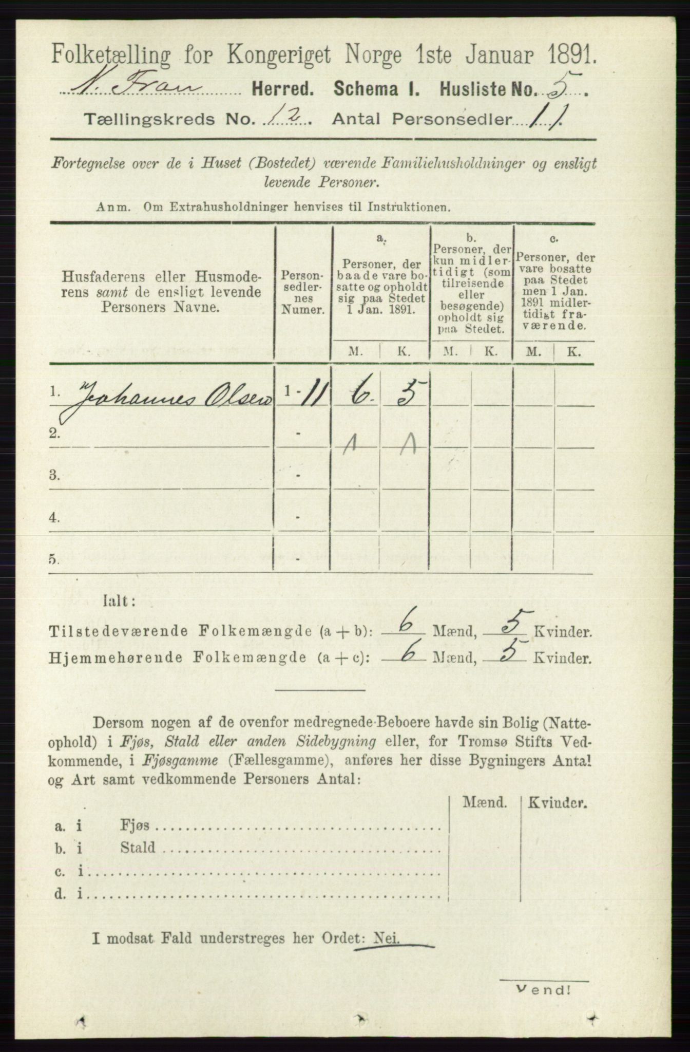 RA, Folketelling 1891 for 0518 Nord-Fron herred, 1891, s. 5067