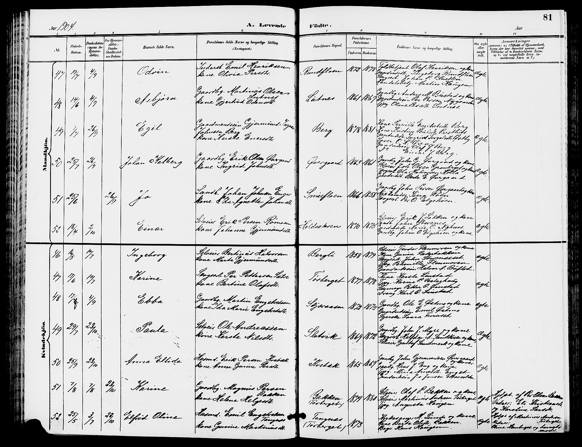 Trysil prestekontor, AV/SAH-PREST-046/H/Ha/Hab/L0006: Klokkerbok nr. 6, 1896-1912, s. 81