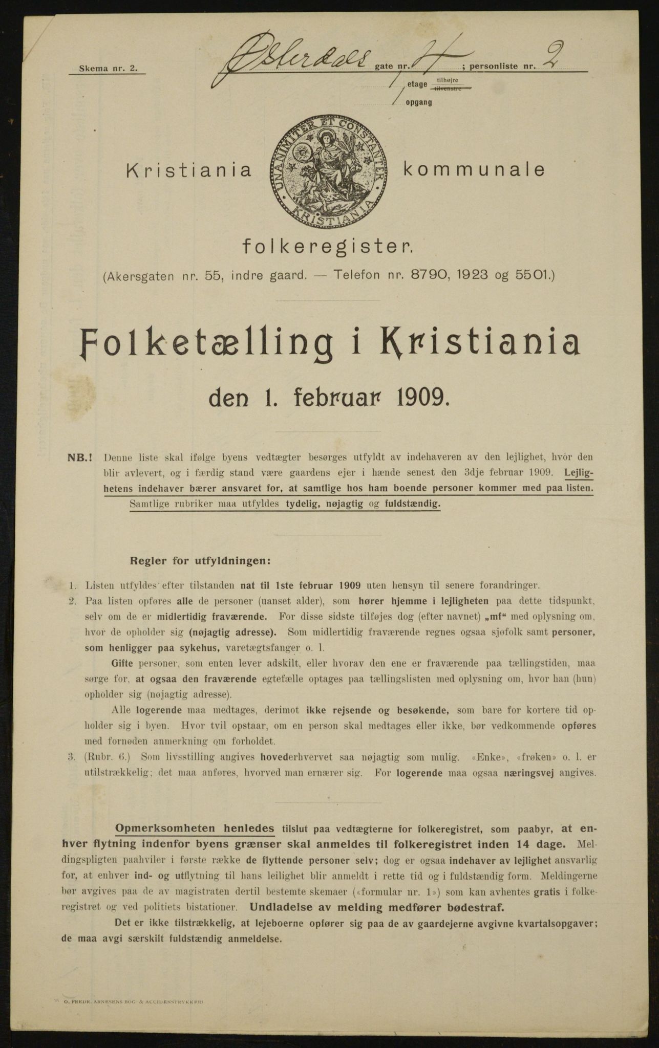 OBA, Kommunal folketelling 1.2.1909 for Kristiania kjøpstad, 1909, s. 117088