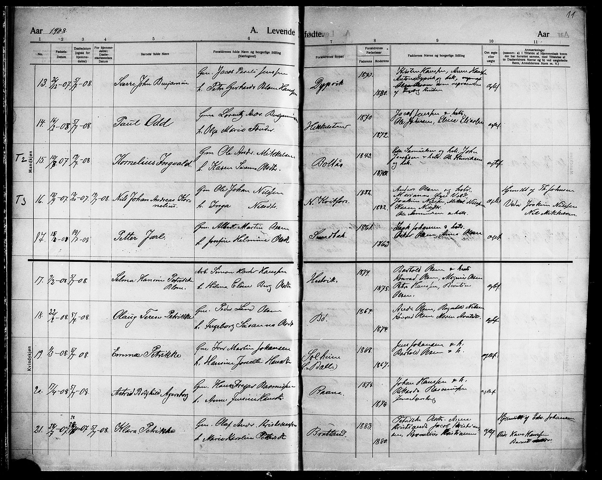 Ministerialprotokoller, klokkerbøker og fødselsregistre - Nordland, AV/SAT-A-1459/863/L0916: Klokkerbok nr. 863C06, 1907-1921, s. 11