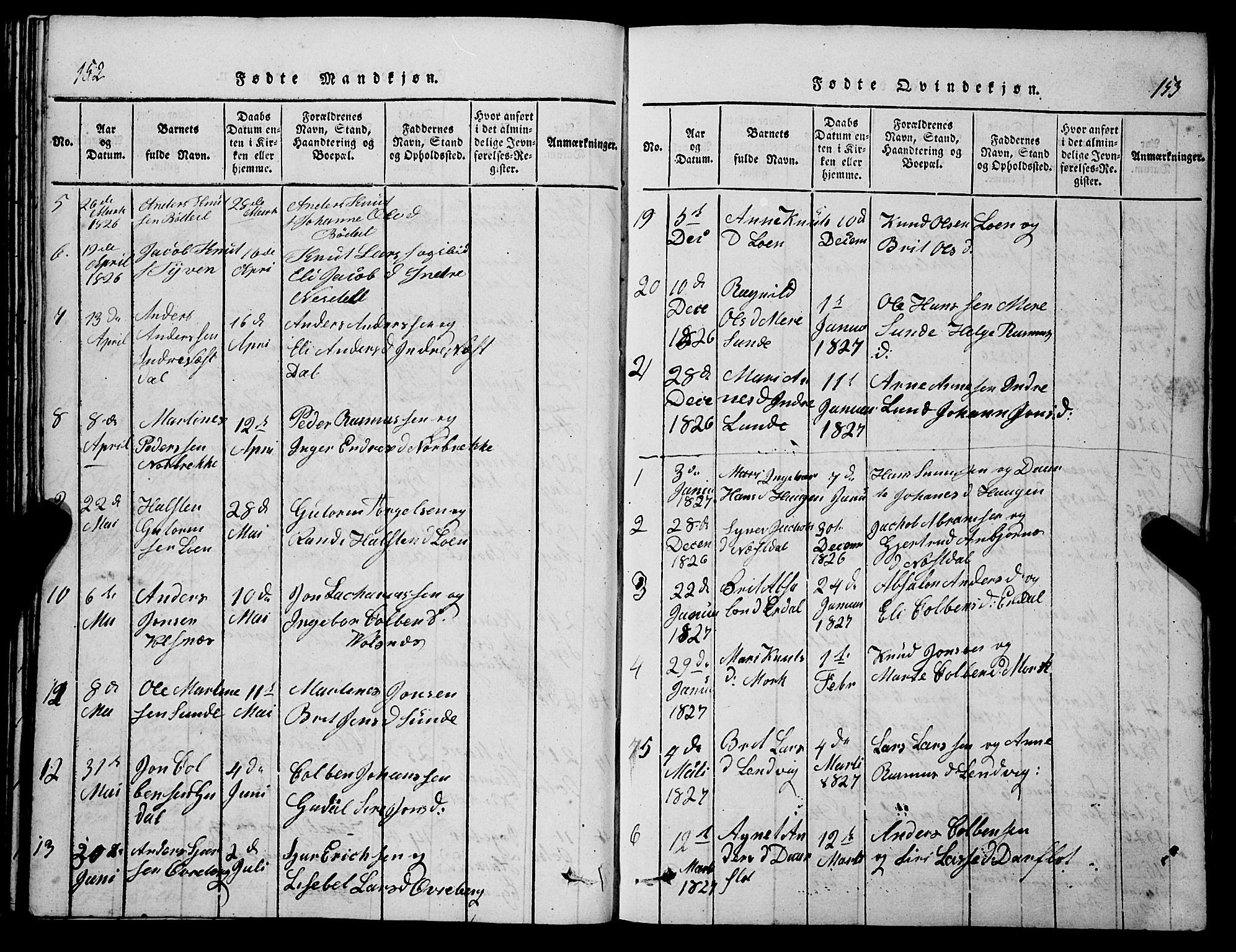 Stryn Sokneprestembete, AV/SAB-A-82501: Klokkerbok nr. C 1, 1801-1845, s. 152-153