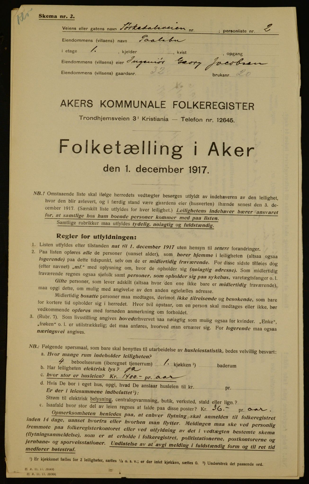 OBA, Kommunal folketelling 1.12.1917 for Aker, 1917, s. 71