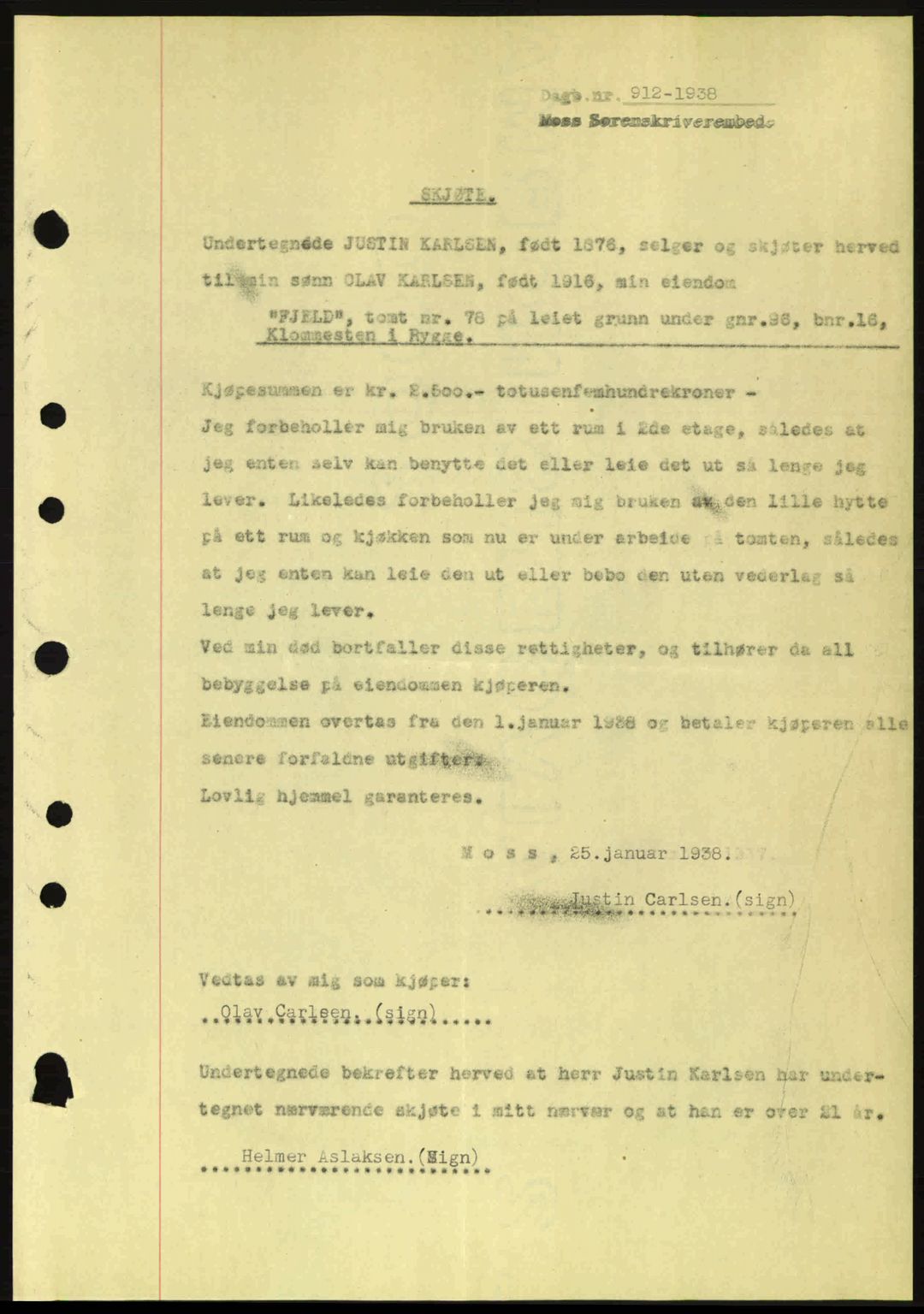 Moss sorenskriveri, SAO/A-10168: Pantebok nr. A4, 1938-1938, Dagboknr: 912/1938