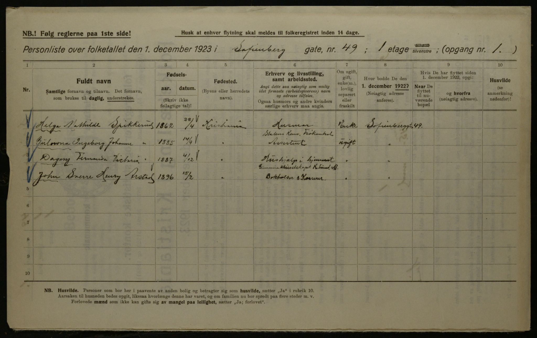 OBA, Kommunal folketelling 1.12.1923 for Kristiania, 1923, s. 108801