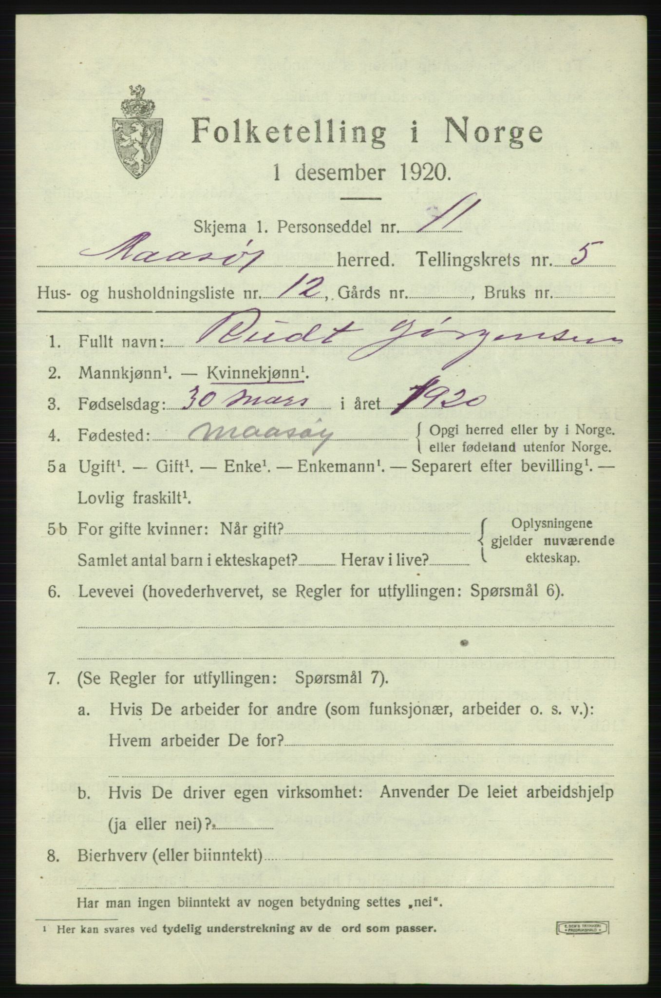 SATØ, Folketelling 1920 for 2018 Måsøy herred, 1920, s. 2598