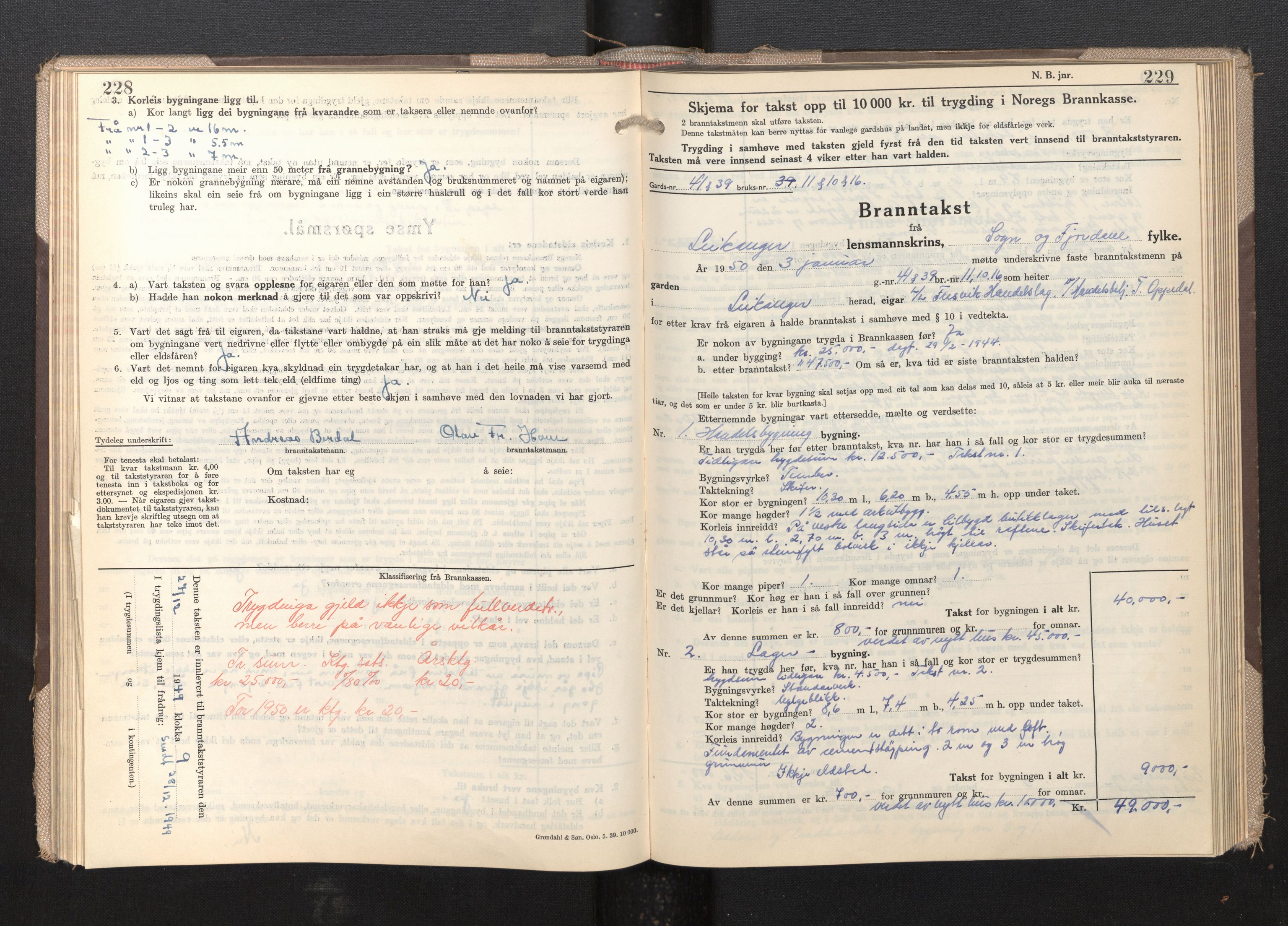 Lensmannen i Leikanger, SAB/A-29201/0012/L0009: Branntakstprotokoll, skjematakst, 1946-1952, s. 228-229