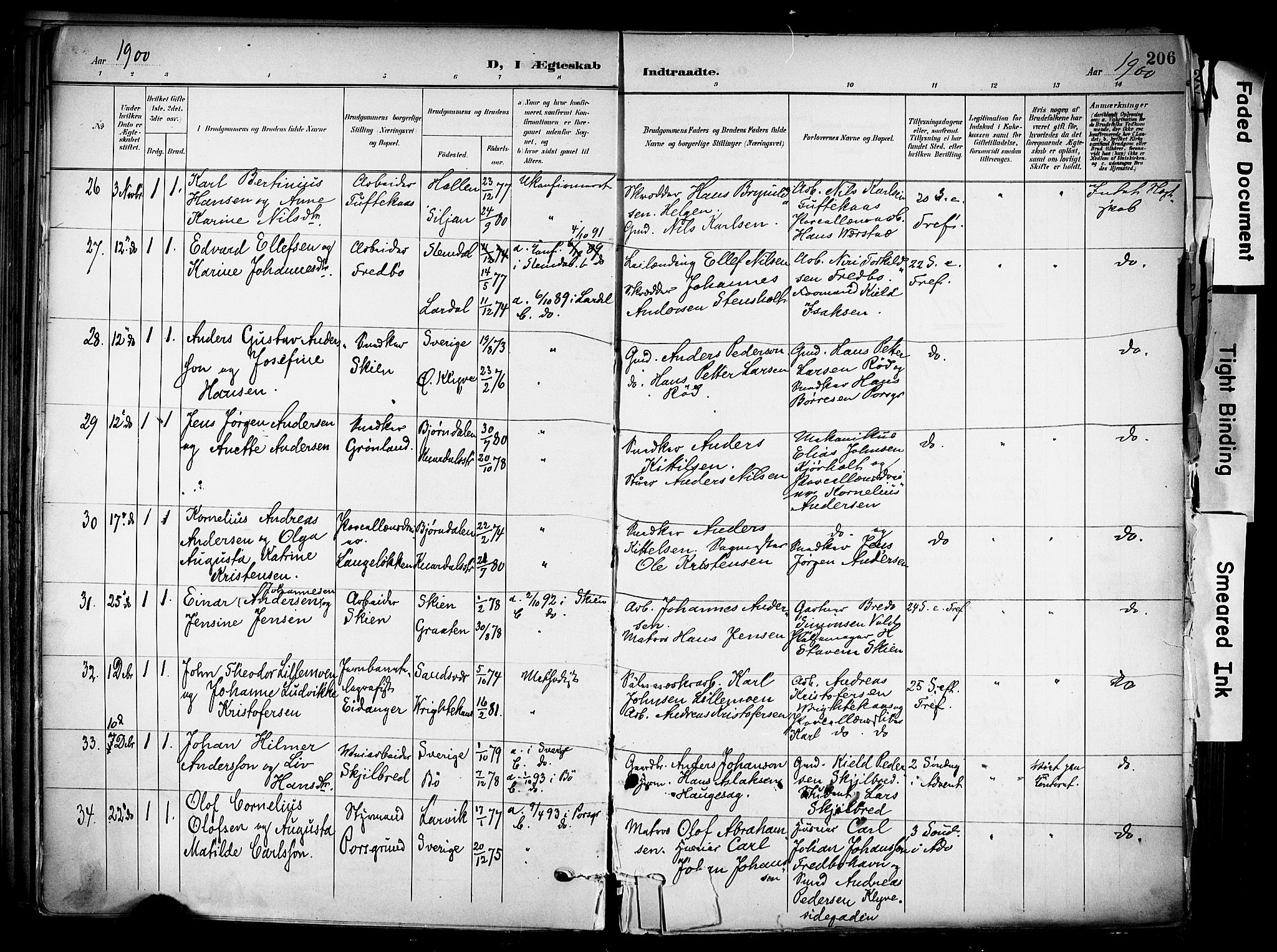 Solum kirkebøker, AV/SAKO-A-306/F/Fa/L0011: Ministerialbok nr. I 11, 1898-1909, s. 206