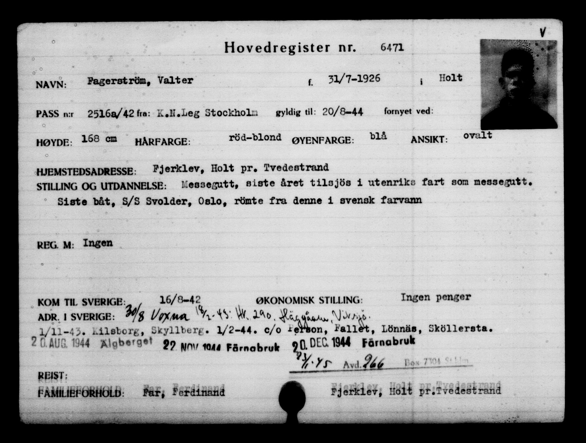 Utenriksstasjonene, Legasjonen i Stockholm, Flyktningkontoret, AV/RA-S-6753/V/Va/L0004: Kjesäterkartoteket, flyktninger med registreringsnr. 3496-6610, 1940-1945, s. 3523