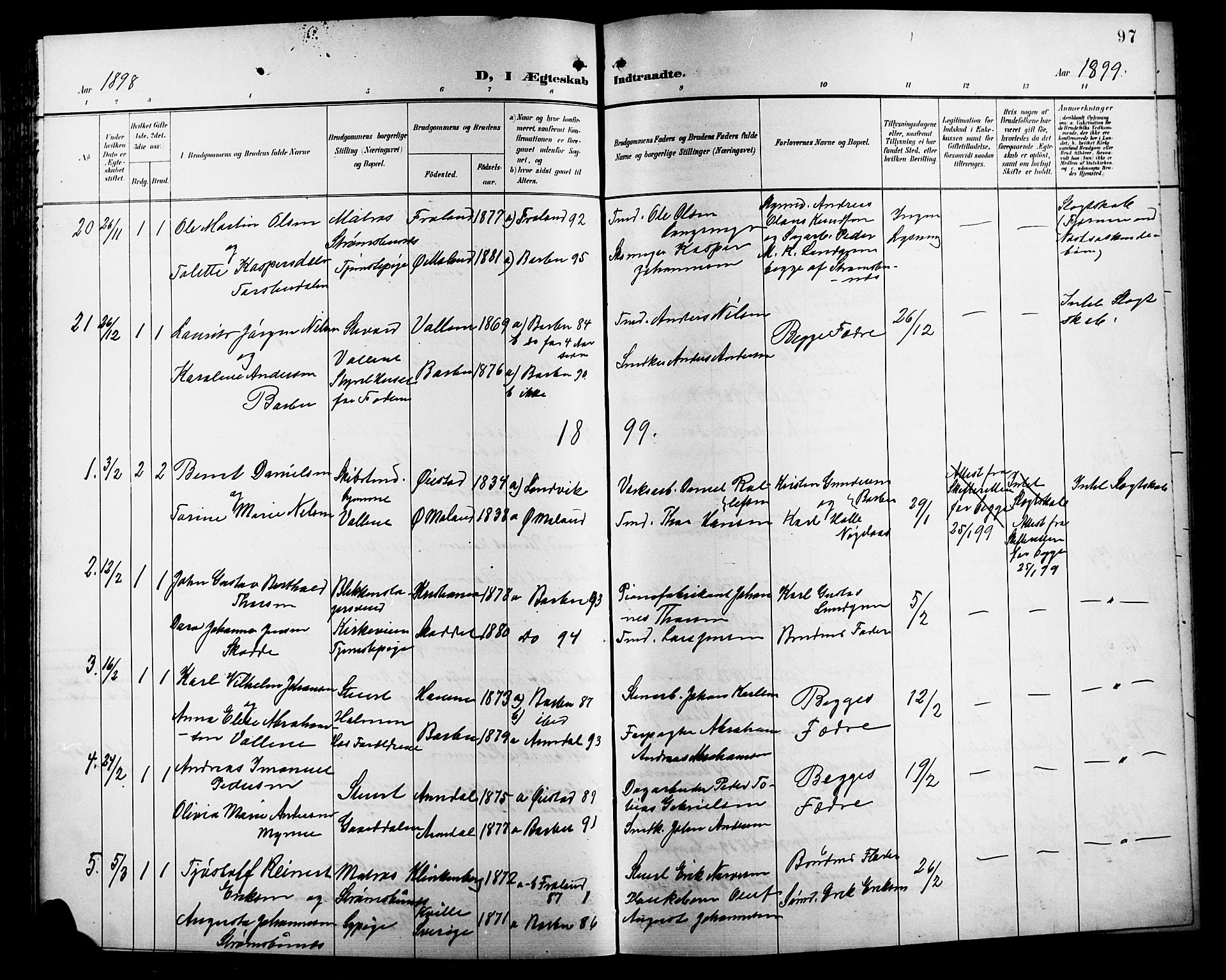 Barbu sokneprestkontor, AV/SAK-1111-0003/F/Fb/L0003: Klokkerbok nr. B 3, 1897-1911, s. 97