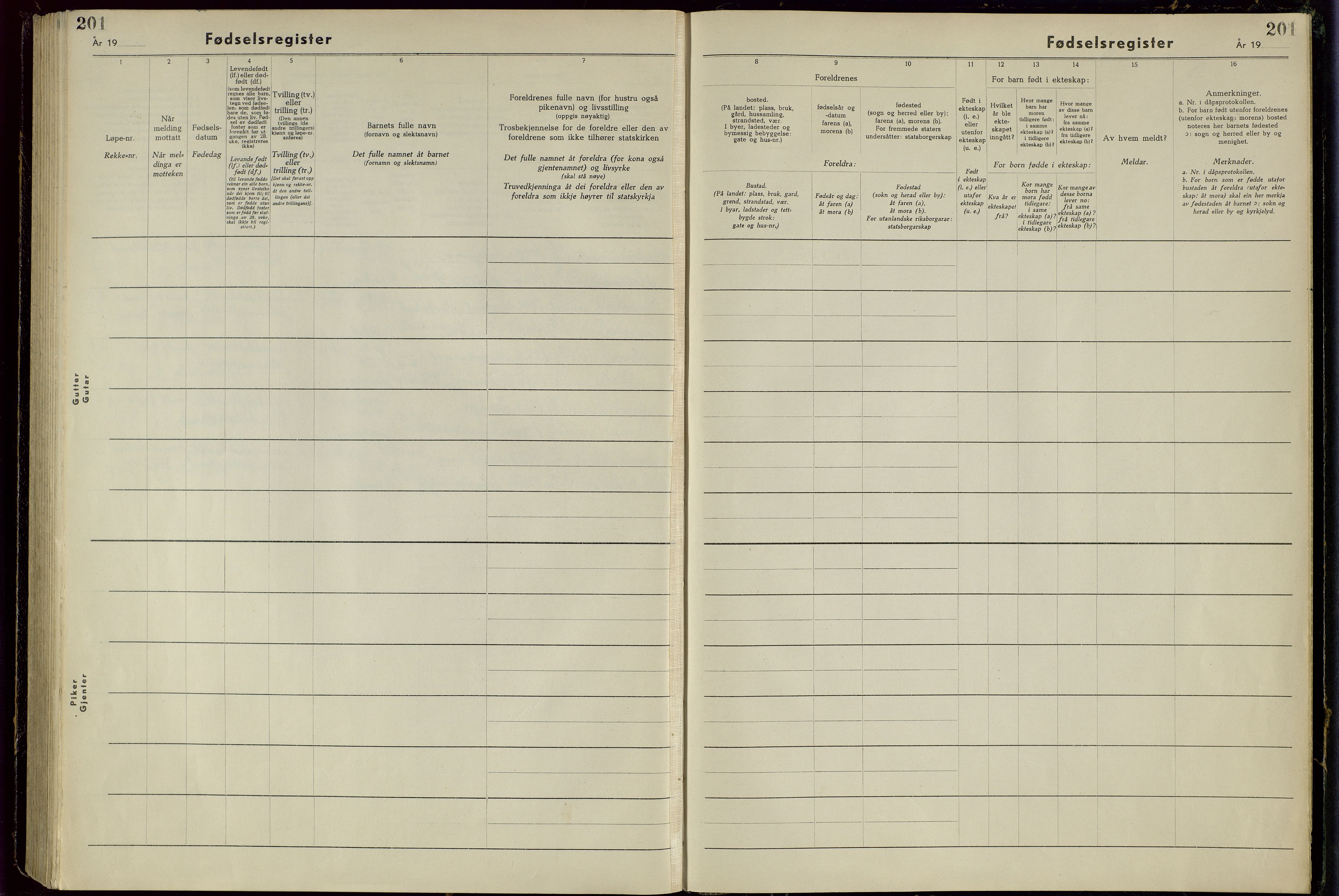 Domkirken sokneprestkontor, SAST/A-101812/002/A/L0008: Fødselsregister nr. 8, 1954-1957, s. 201