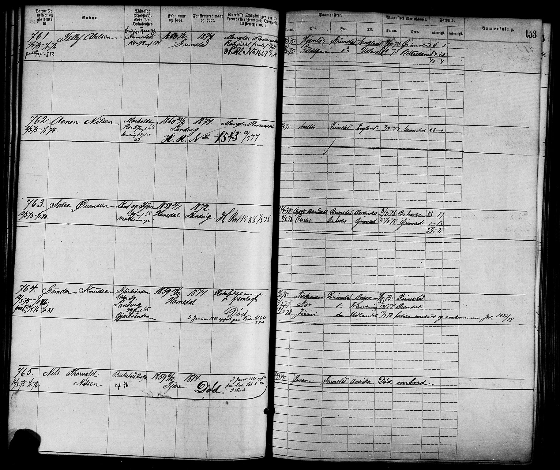 Grimstad mønstringskrets, SAK/2031-0013/F/Fa/L0001: Annotasjonsrulle nr 1-1920 med register, F-1, 1870-1892, s. 175