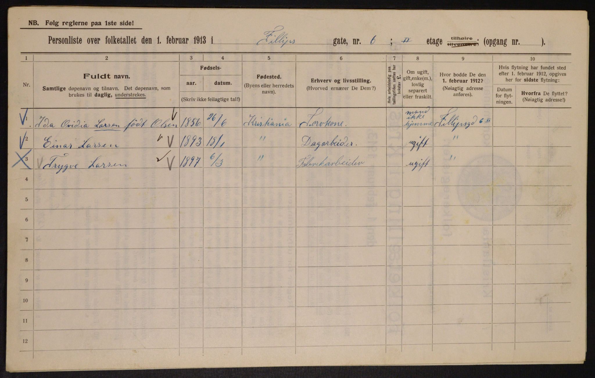 OBA, Kommunal folketelling 1.2.1913 for Kristiania, 1913, s. 24373