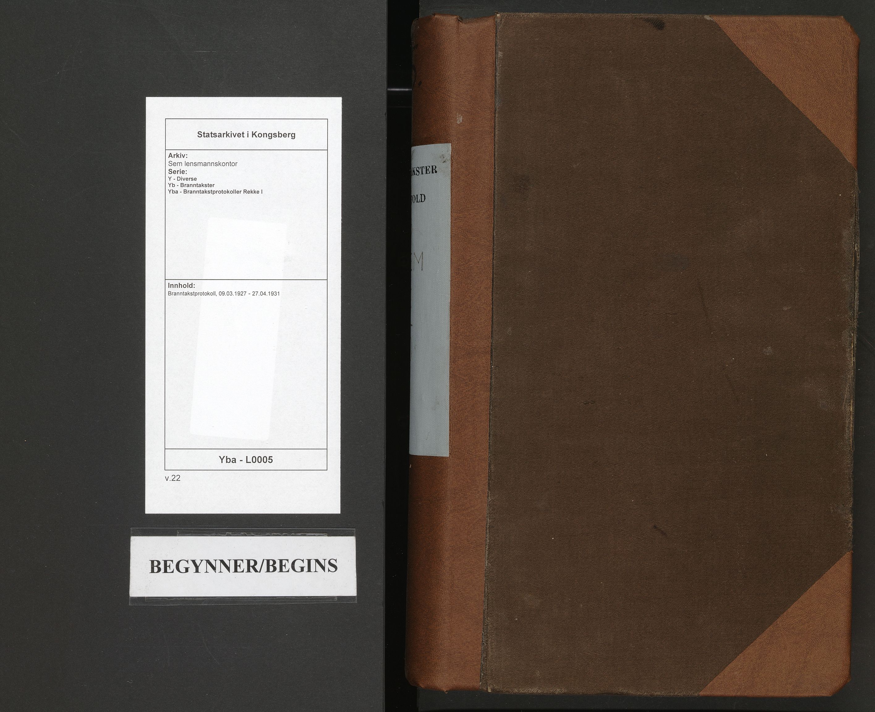 Sem lensmannskontor, AV/SAKO-A-547/Y/Yb/Yba/L0005: Branntakstprotokoll, 1927-1931