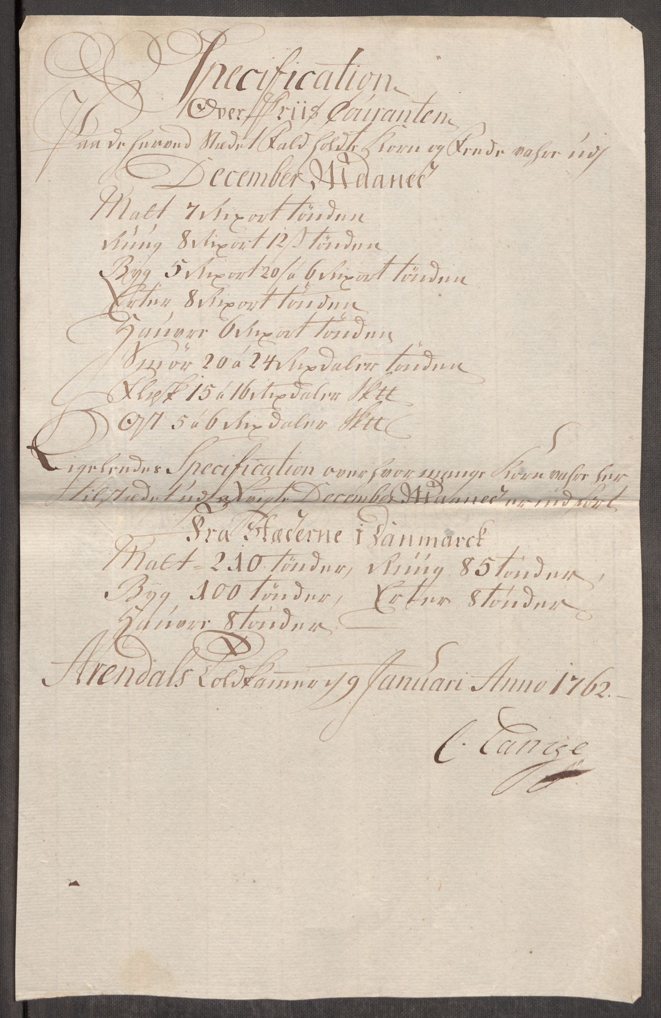 Rentekammeret inntil 1814, Realistisk ordnet avdeling, RA/EA-4070/Oe/L0007: [Ø1]: Priskuranter, 1761-1763, s. 239