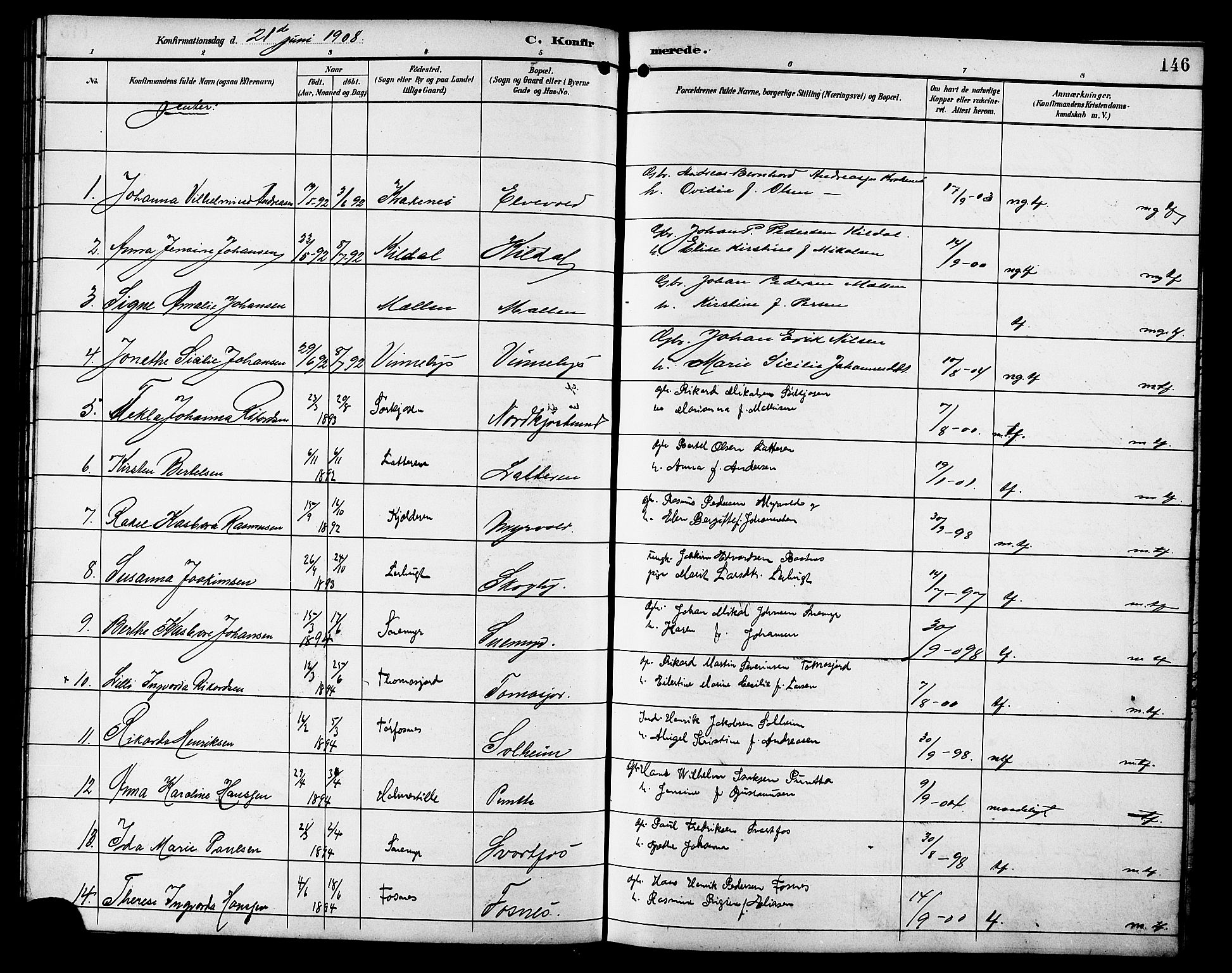 Skjervøy sokneprestkontor, AV/SATØ-S-1300/H/Ha/Hab/L0021klokker: Klokkerbok nr. 21, 1893-1910, s. 146