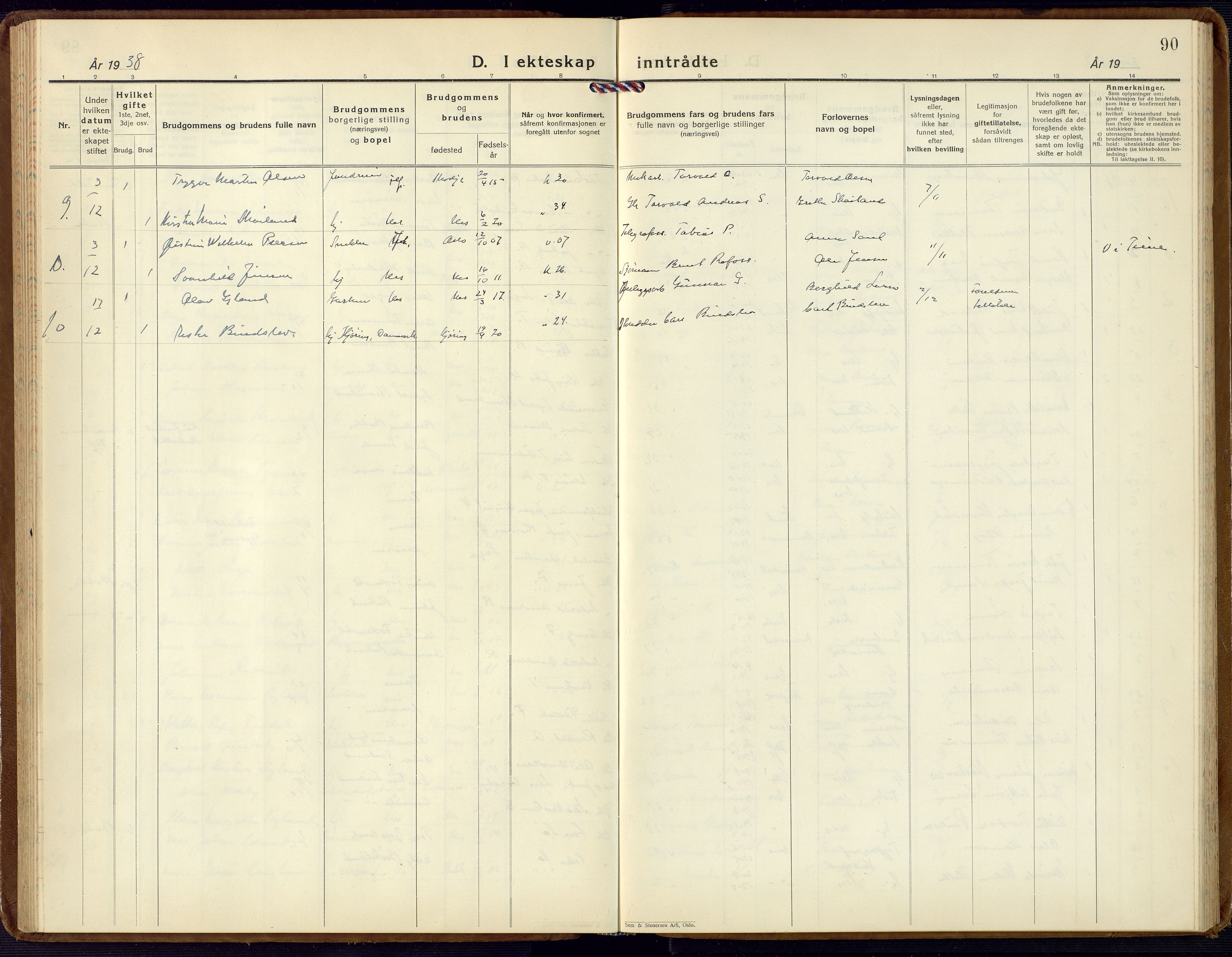 Flekkefjord sokneprestkontor, SAK/1111-0012/F/Fb/Fbc/L0009: Klokkerbok nr. B 9, 1932-1965, s. 90