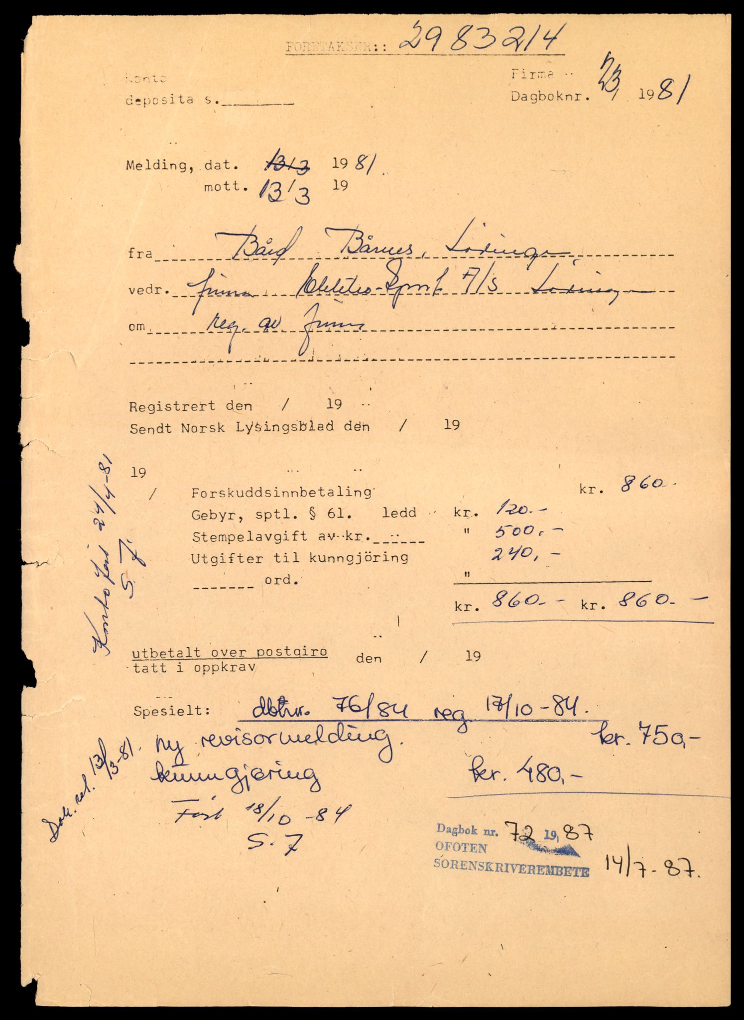 Steigen og Ofoten sorenskriveri, AV/SAT-A-0030/3/J/Jd/Jde/L0007: Bilag, aksjeselskap, E-H, 1944-1990, s. 3