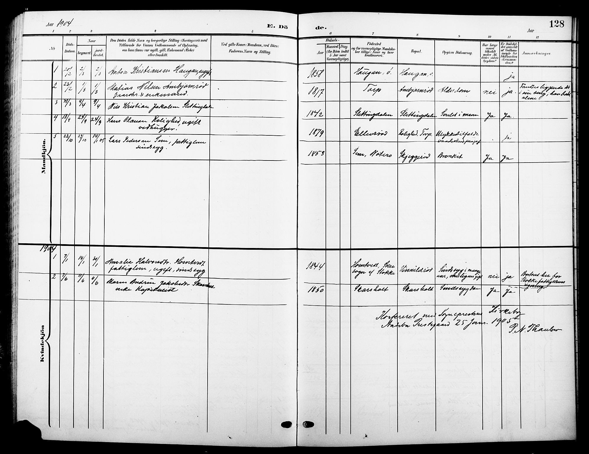 Andebu kirkebøker, AV/SAKO-A-336/G/Ga/L0005: Klokkerbok nr. I 5, 1901-1925, s. 128