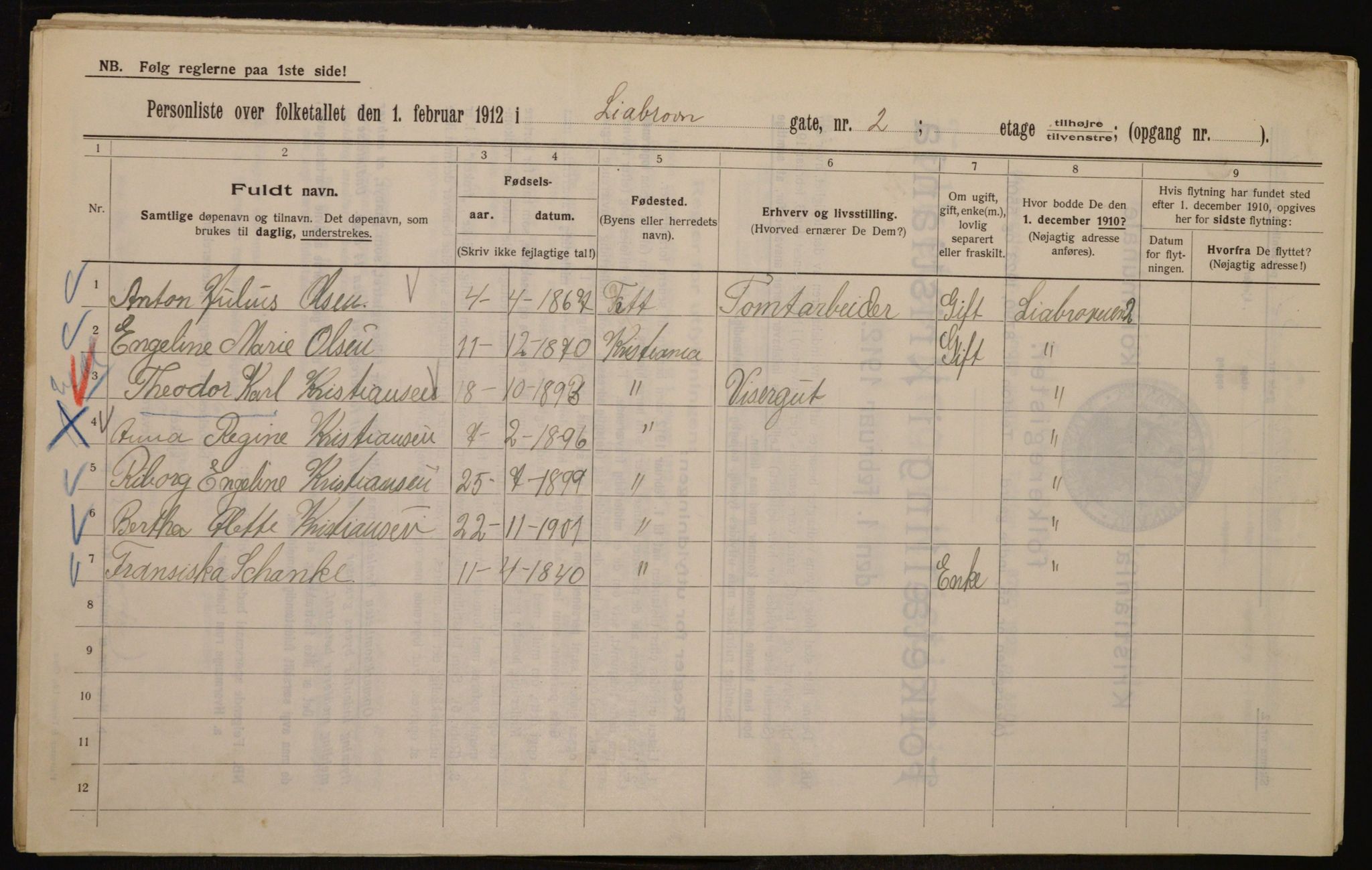 OBA, Kommunal folketelling 1.2.1912 for Kristiania, 1912, s. 58149